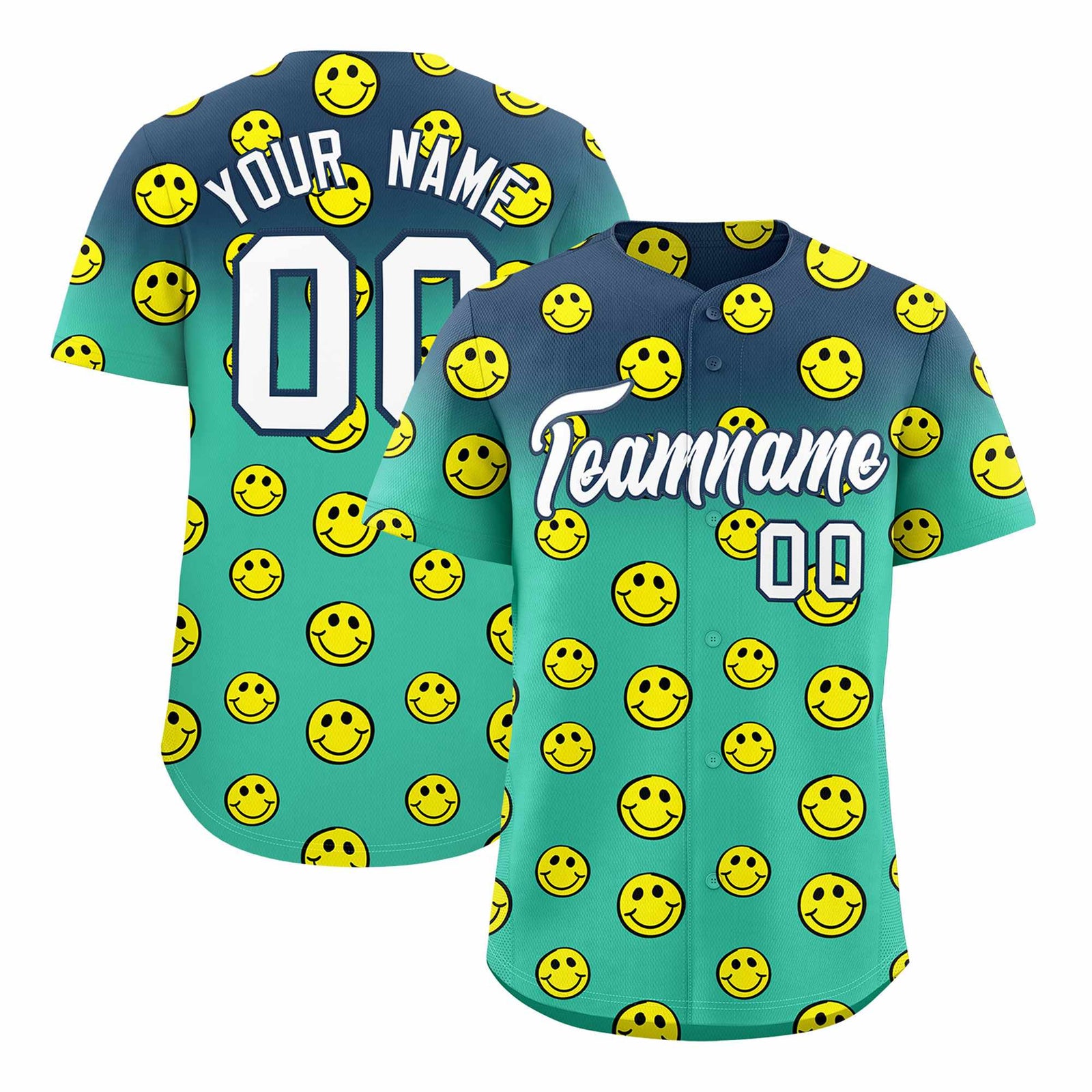 Custom Midnight Blue Bright Green Graffiti Gradient Pattern Authentic Smile Baseball Jersey