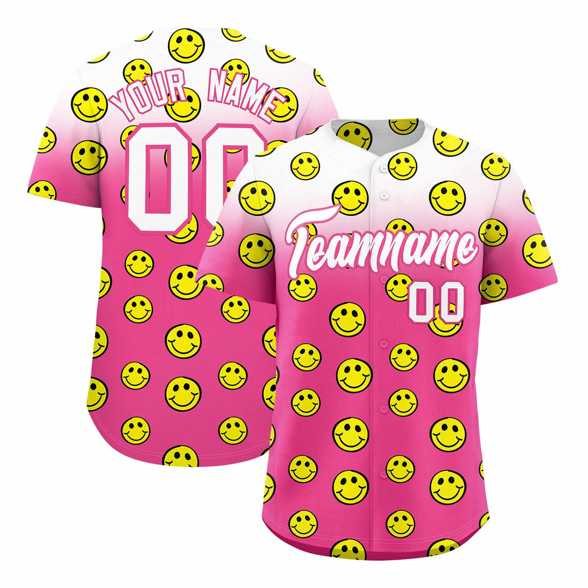 Custom White Pink Graffiti Gradient Pattern Authentic Smile Baseball Jersey