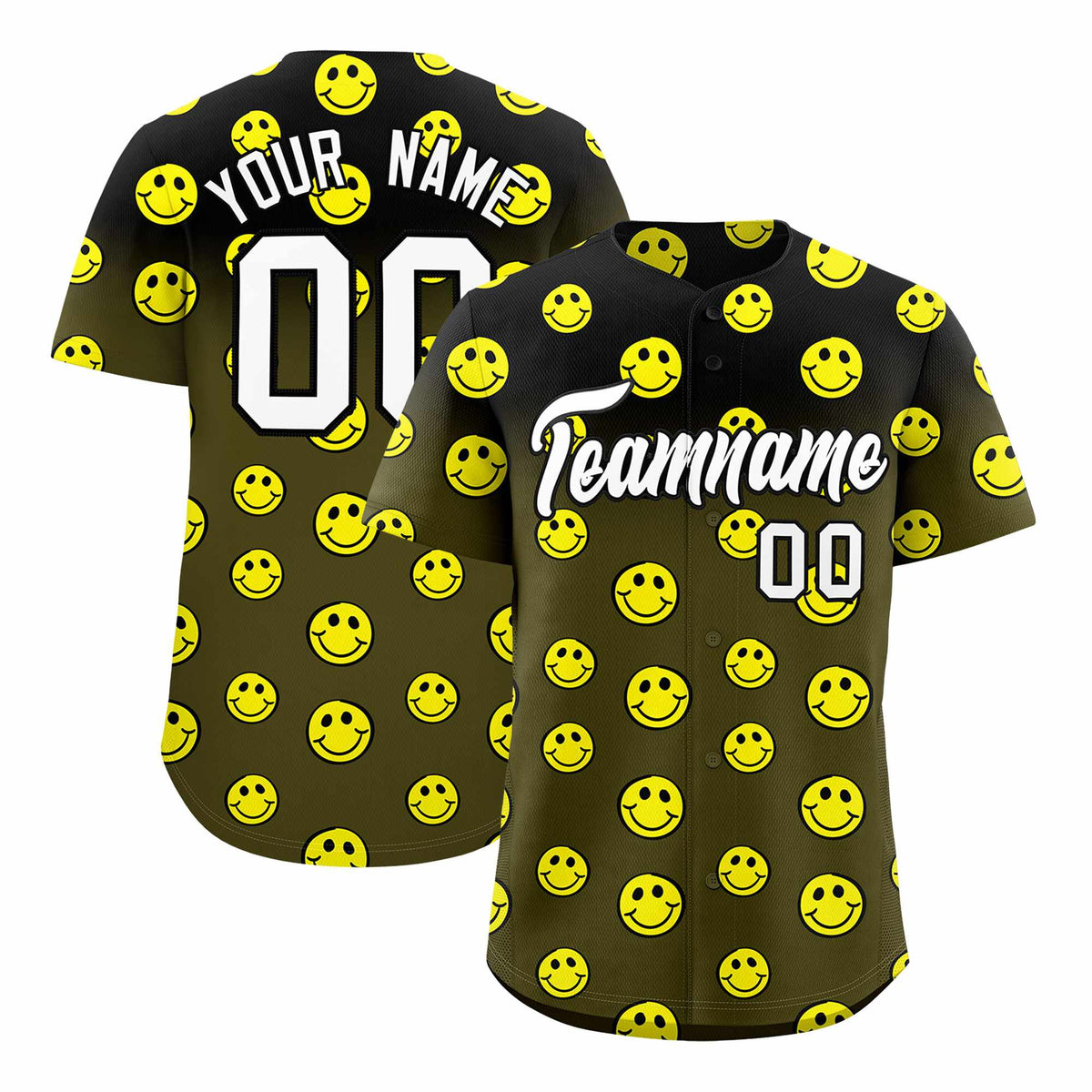 Custom Black Olive Graffiti Gradient Pattern Authentic Smile Baseball Jersey