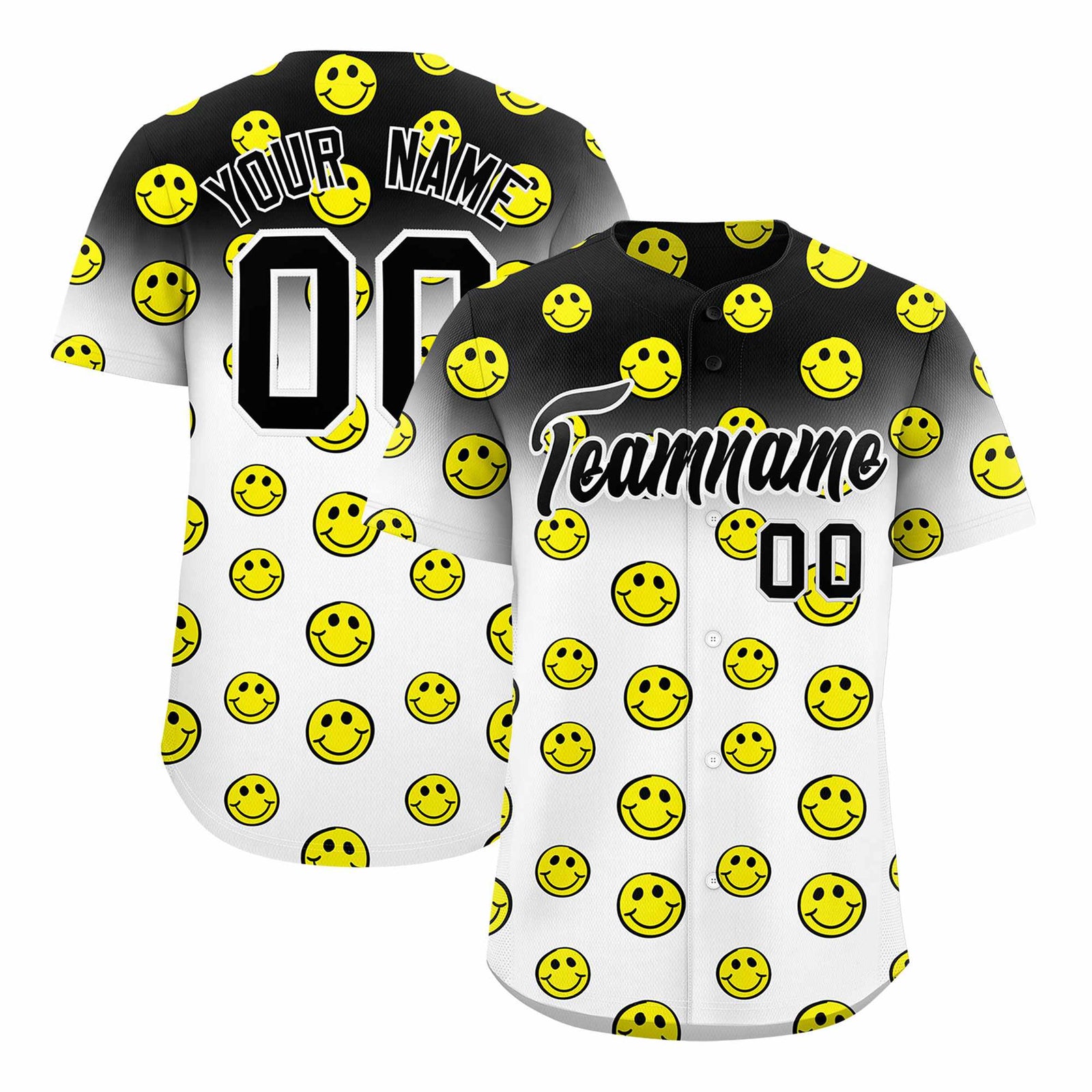 Custom Black White Graffiti Gradient Pattern Authentic Smile Baseball Jersey