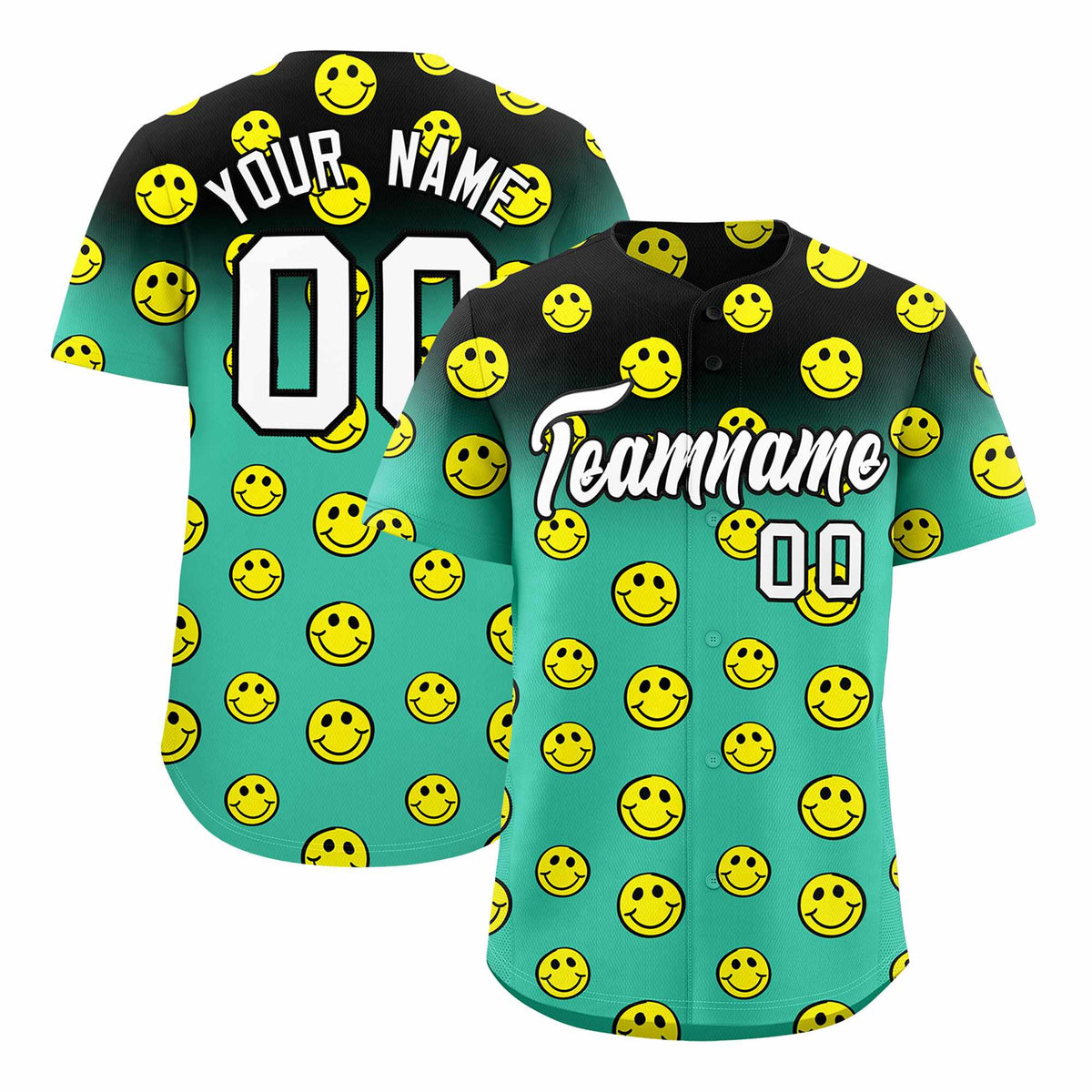 Custom Black Bright Green Graffiti Gradient Pattern Authentic Smile Baseball Jersey