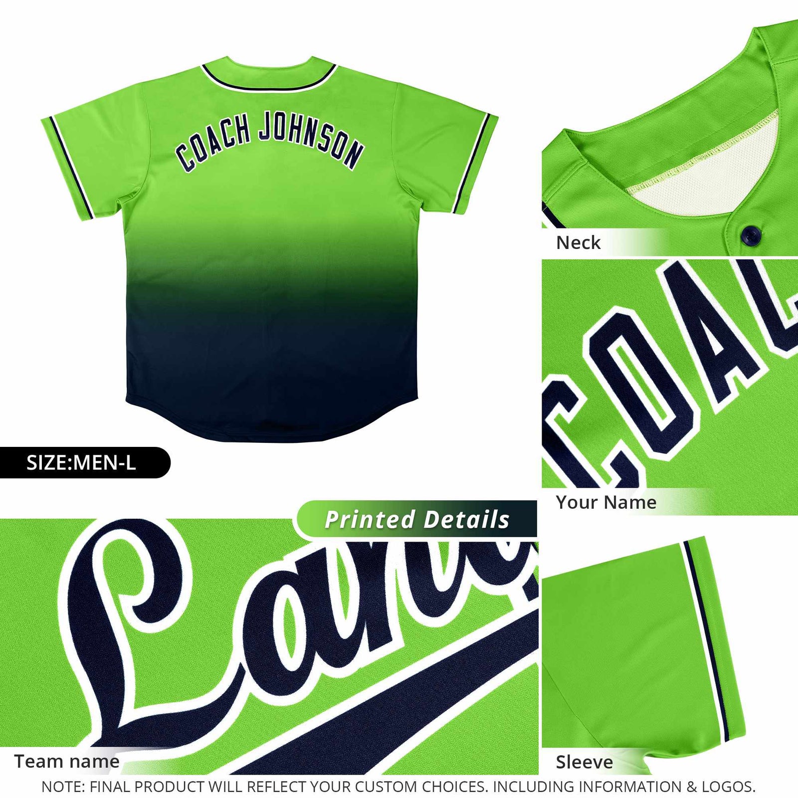 Custom Black Bright Green Graffiti Gradient Pattern Authentic Smile Baseball Jersey