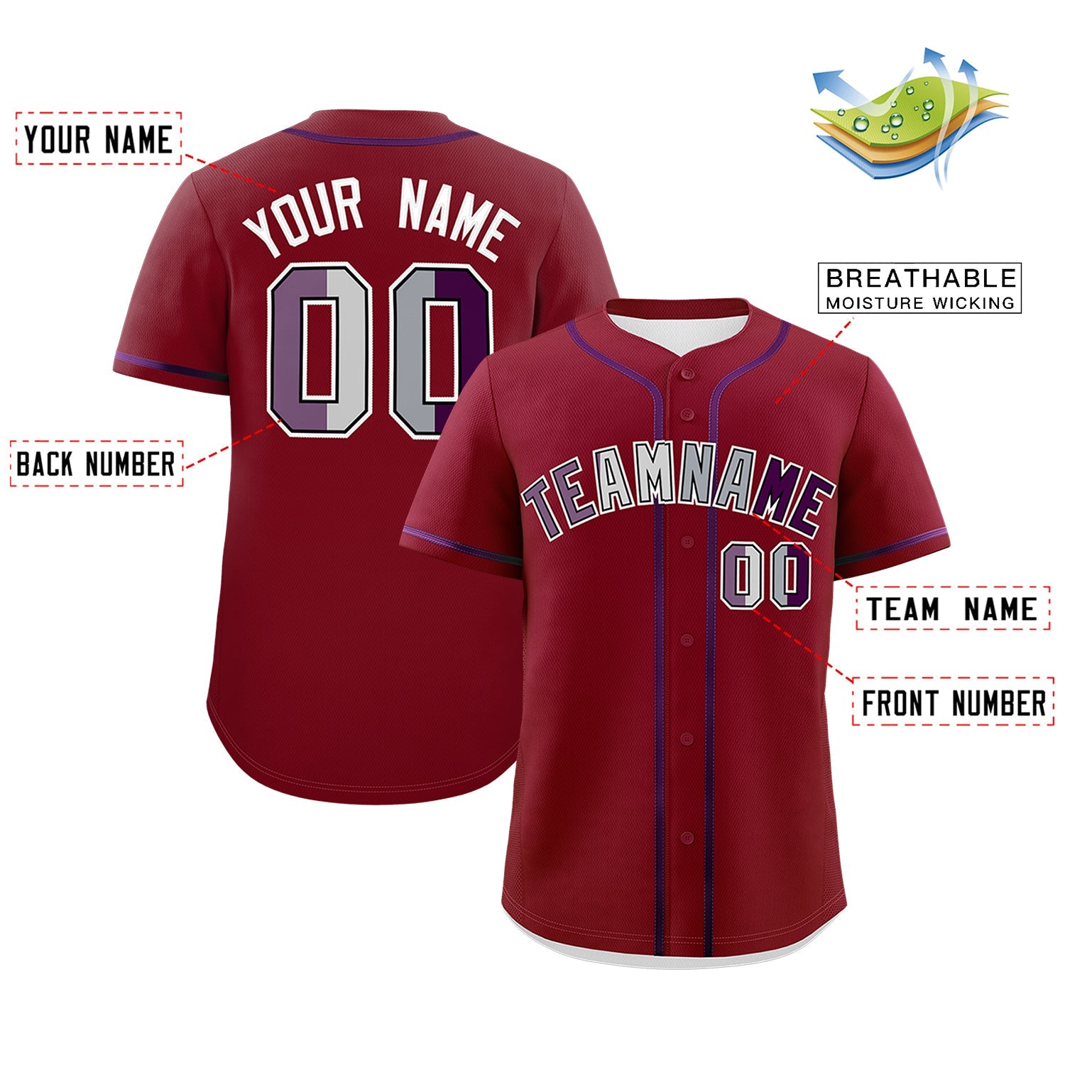 Custom Crimson Purple Genderless For Pride Month Classic Style Baseball Jersey| KXKSHOP