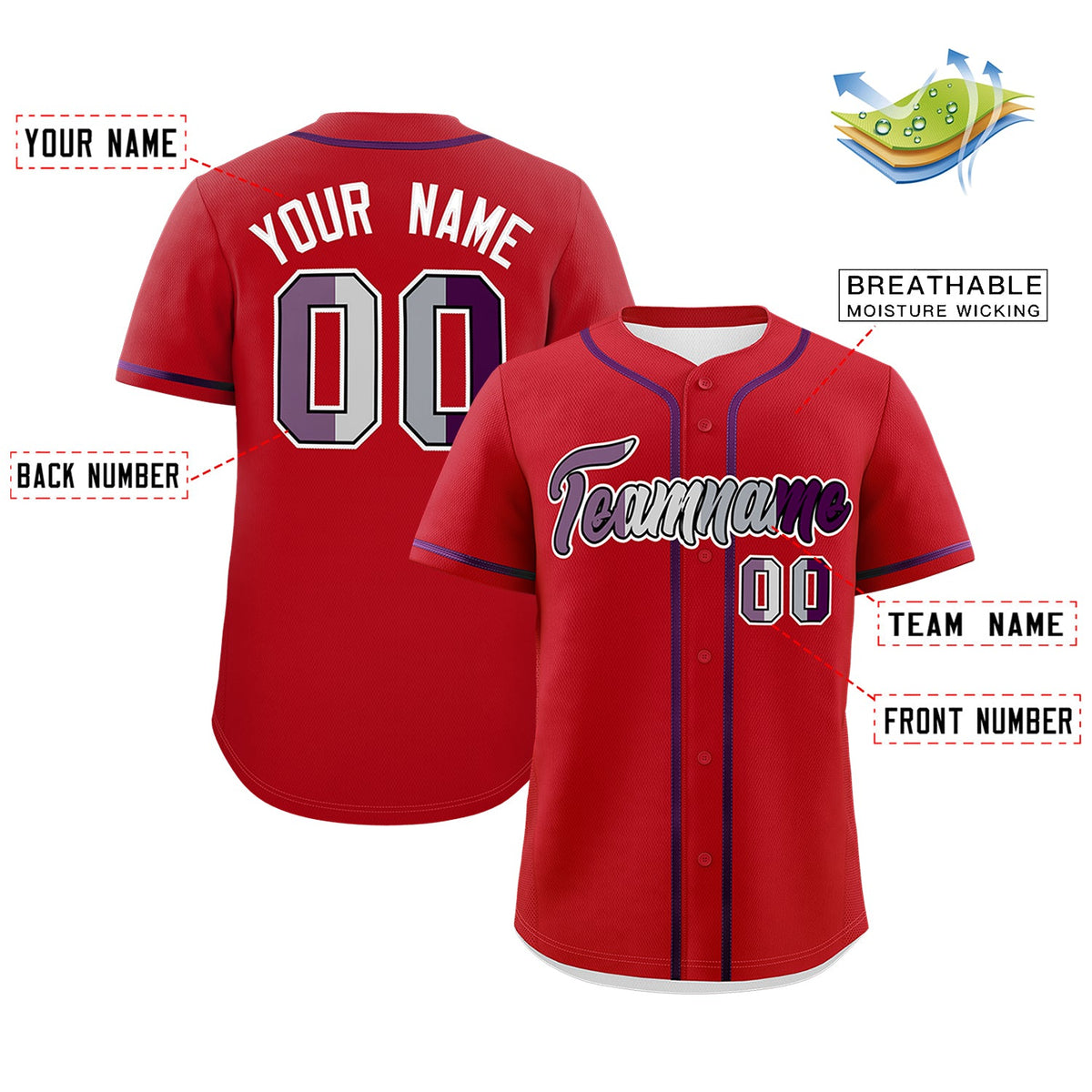 Custom Red Purple Genderless For Pride Month Classic Style Baseball Jersey| KXKSHOP