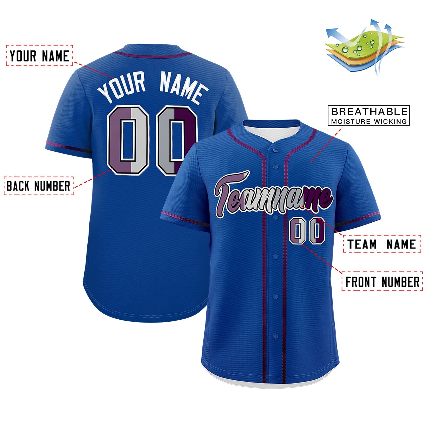 Custom Royal Blue Purple Genderless For Pride Month Classic Style Baseball Jersey| KXKSHOP