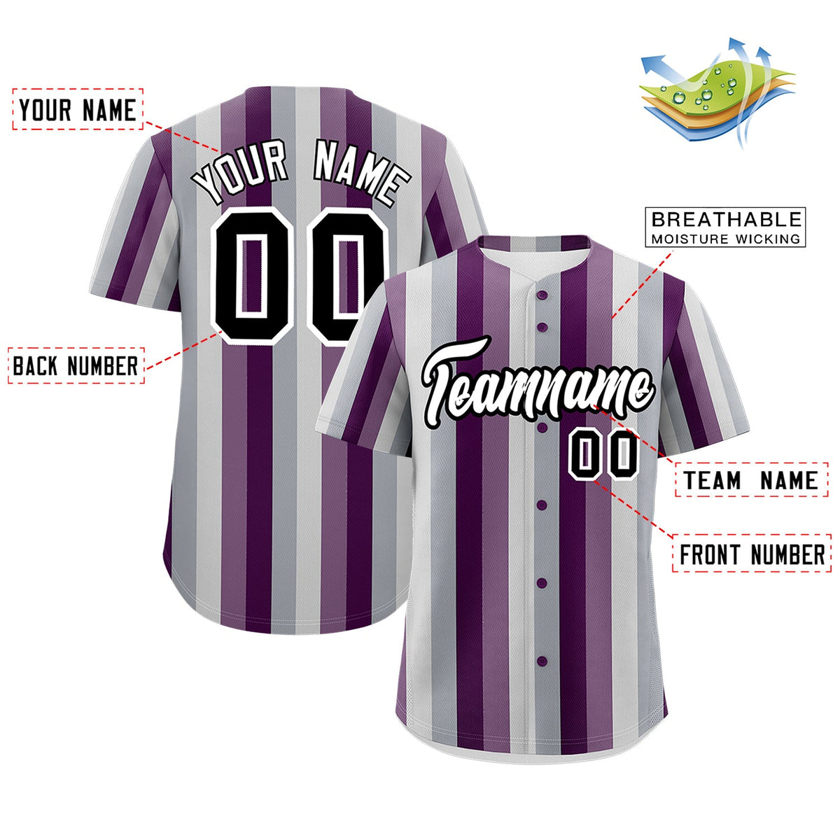 Custom Gray Light Purple Purple Genderless For Pride Month Classic Style Baseball Jersey| KXKSHOP