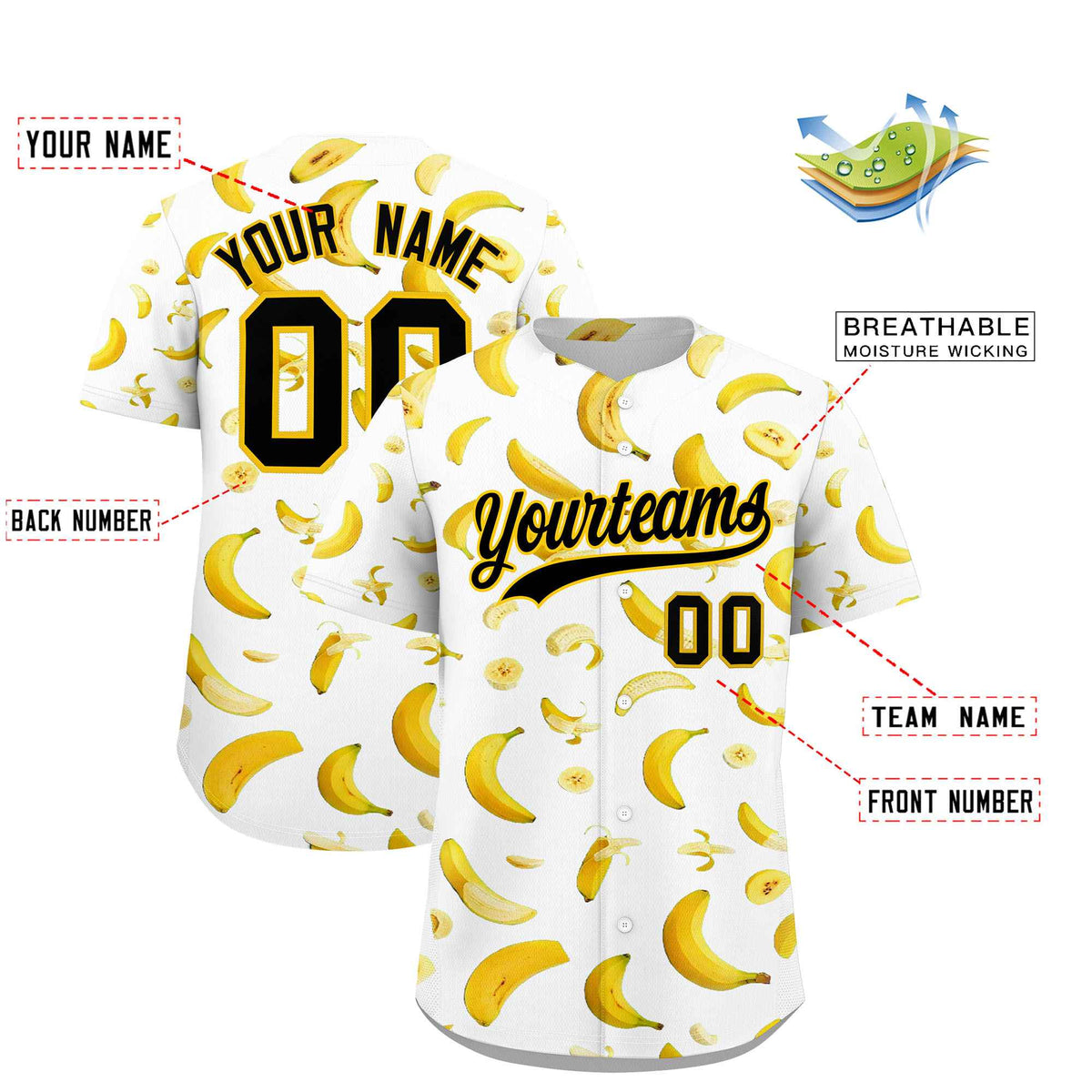 Custom White Banana Graffiti Pattern Fashion Authentic Baseball Jersey | Graffiti Pattern | Embroidery&amp;Dye-sublimation printing | KXKSHOP
