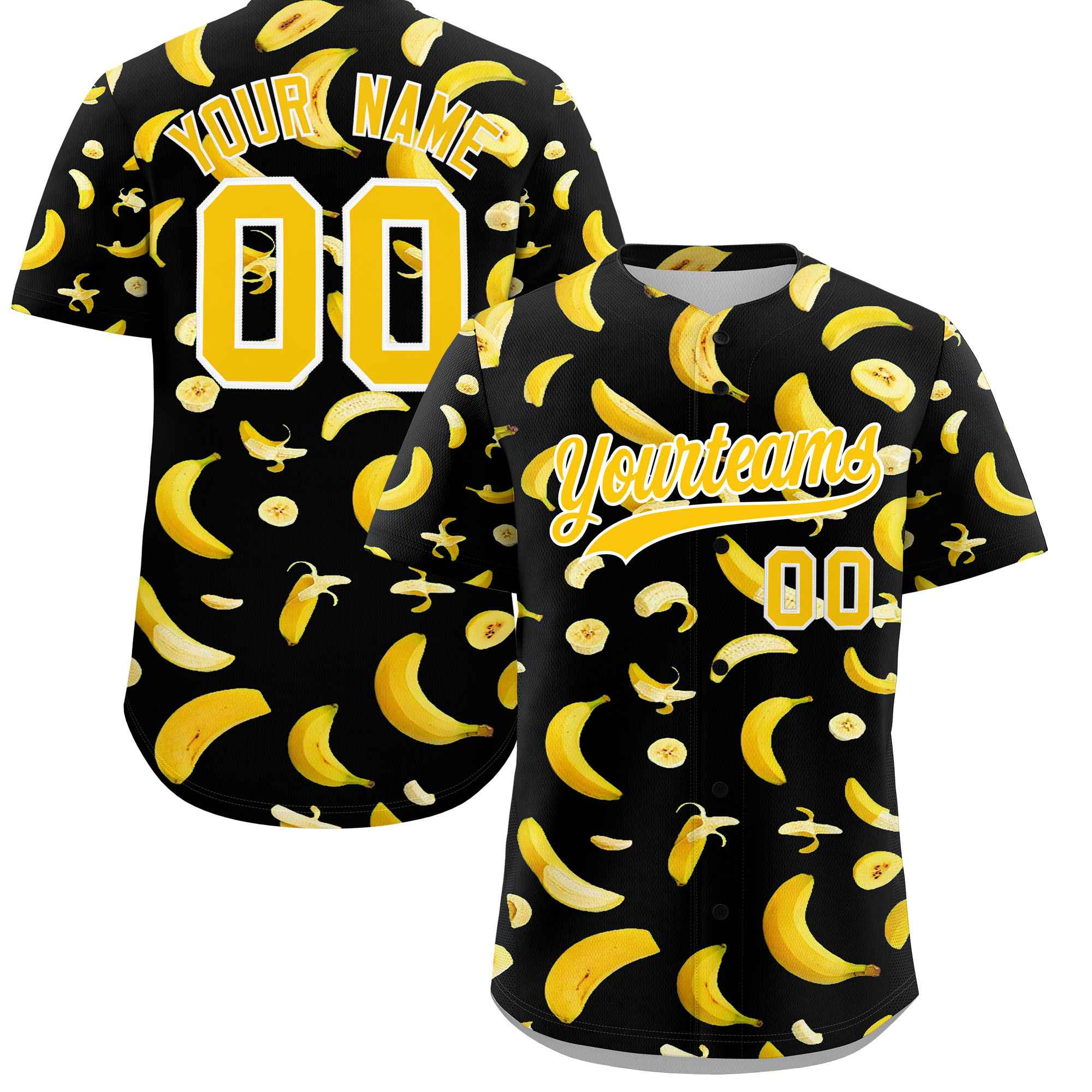 Custom Black Banana Graffiti Pattern Fashion Authentic Baseball Jersey | Graffiti Pattern | Embroidery&Dye-sublimation printing | KXKSHOP