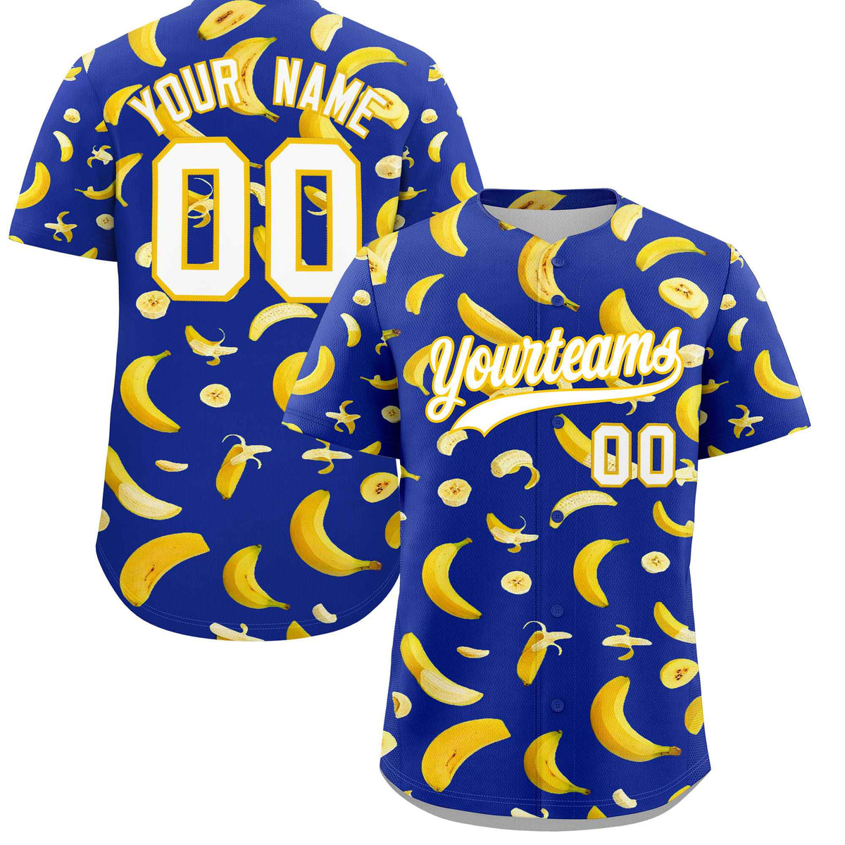 Custom Royal Blue Banana Graffiti Pattern Fashion Authentic Baseball Jersey | Graffiti Pattern | Embroidery&amp;Dye-sublimation printing | KXKSHOP