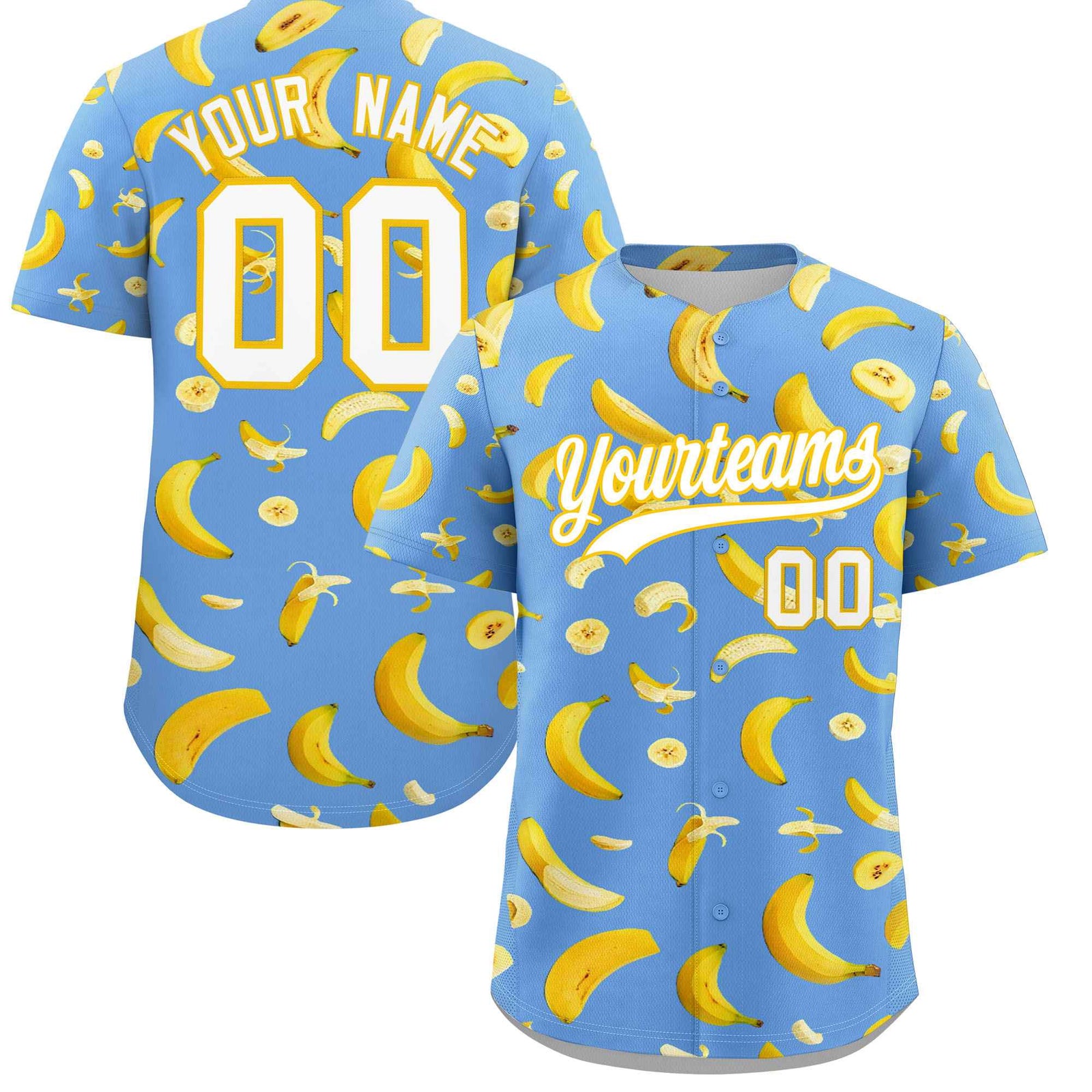 Custom Light Blue Banana Graffiti Pattern Fashion Authentic Baseball Jersey | Graffiti Pattern | Embroidery&Dye-sublimation printing | KXKSHOP
