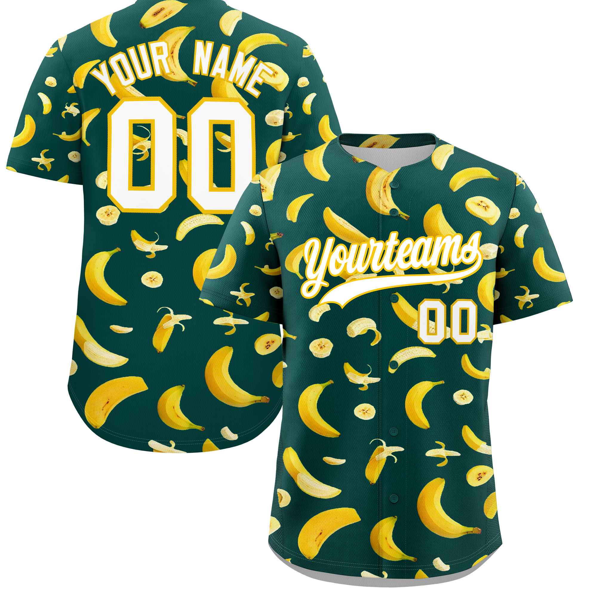 Custom Midnight Green Banana Graffiti Pattern Fashion Authentic Baseball Jersey | Graffiti Pattern | Embroidery&Dye-sublimation printing | KXKSHOP