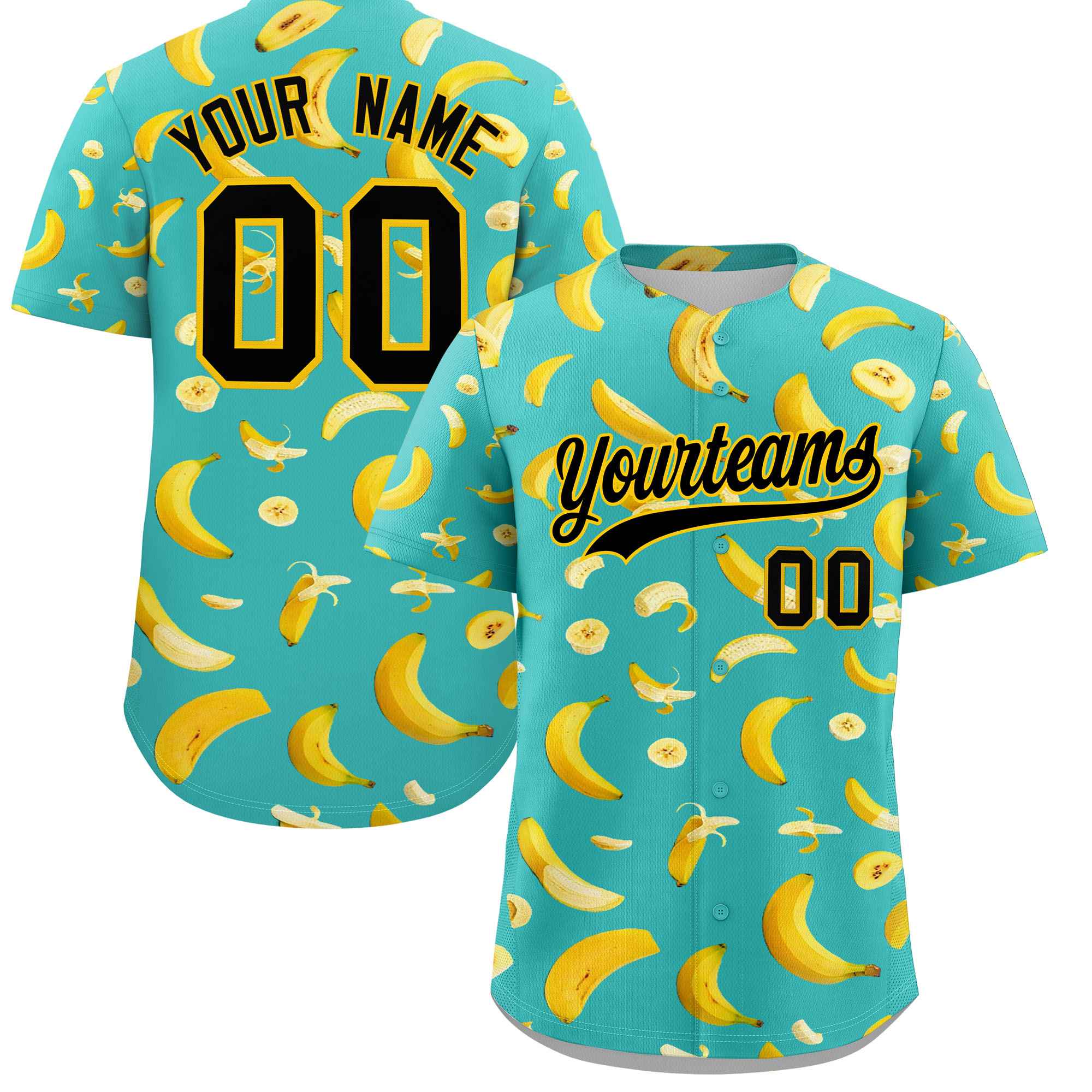 Custom Teal Banana Graffiti Pattern Fashion Authentic Baseball Jersey | Graffiti Pattern | Embroidery&Dye-sublimation printing | KXKSHOP