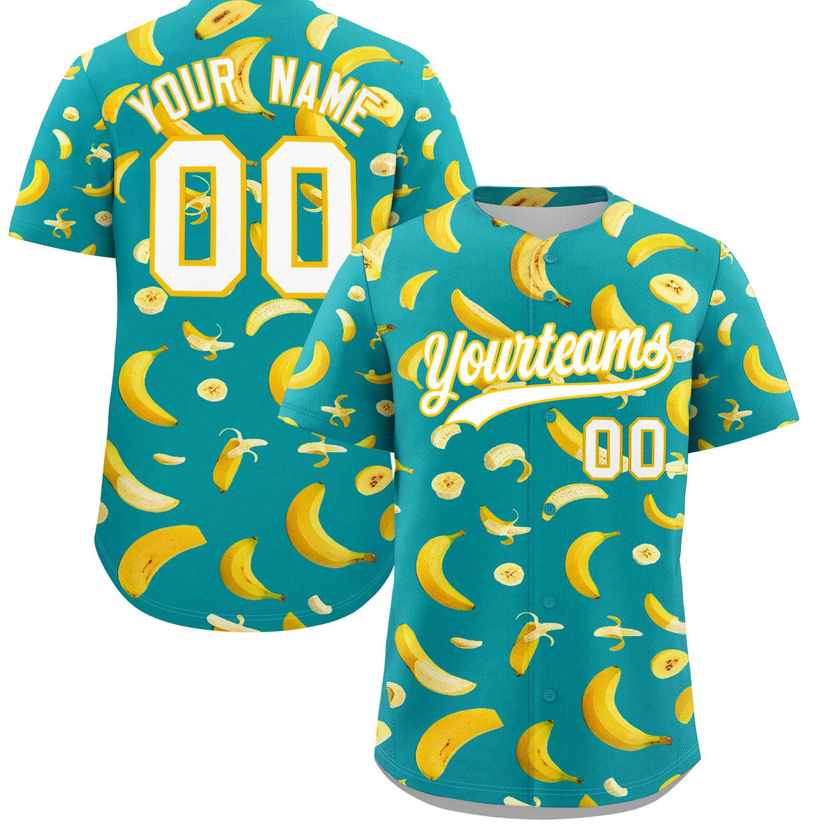 Custom Aqua Banana Graffiti Pattern Fashion Authentic Baseball Jersey | Graffiti Pattern | Embroidery&amp;Dye-sublimation printing | KXKSHOP