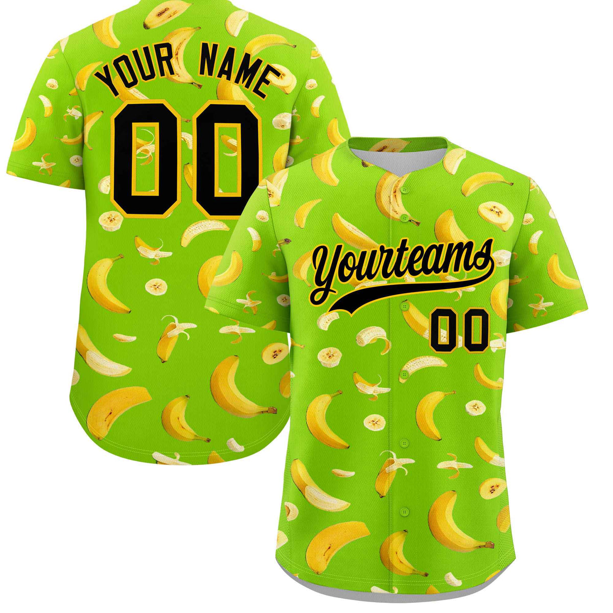 Custom Neon Green Banana Graffiti Pattern Fashion Authentic Baseball Jersey | Graffiti Pattern | Embroidery&amp;Dye-sublimation printing | KXKSHOP