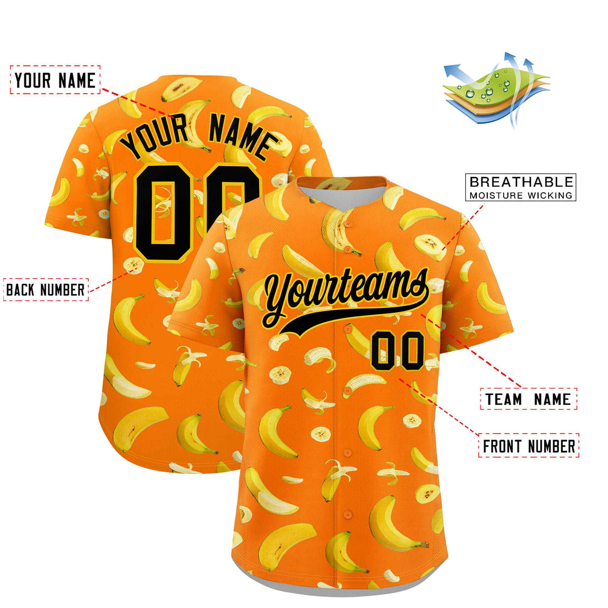 Custom Orange Banana Graffiti Pattern Fashion Authentic Baseball Jersey | Graffiti Pattern | Embroidery&amp;Dye-sublimation printing | KXKSHOP