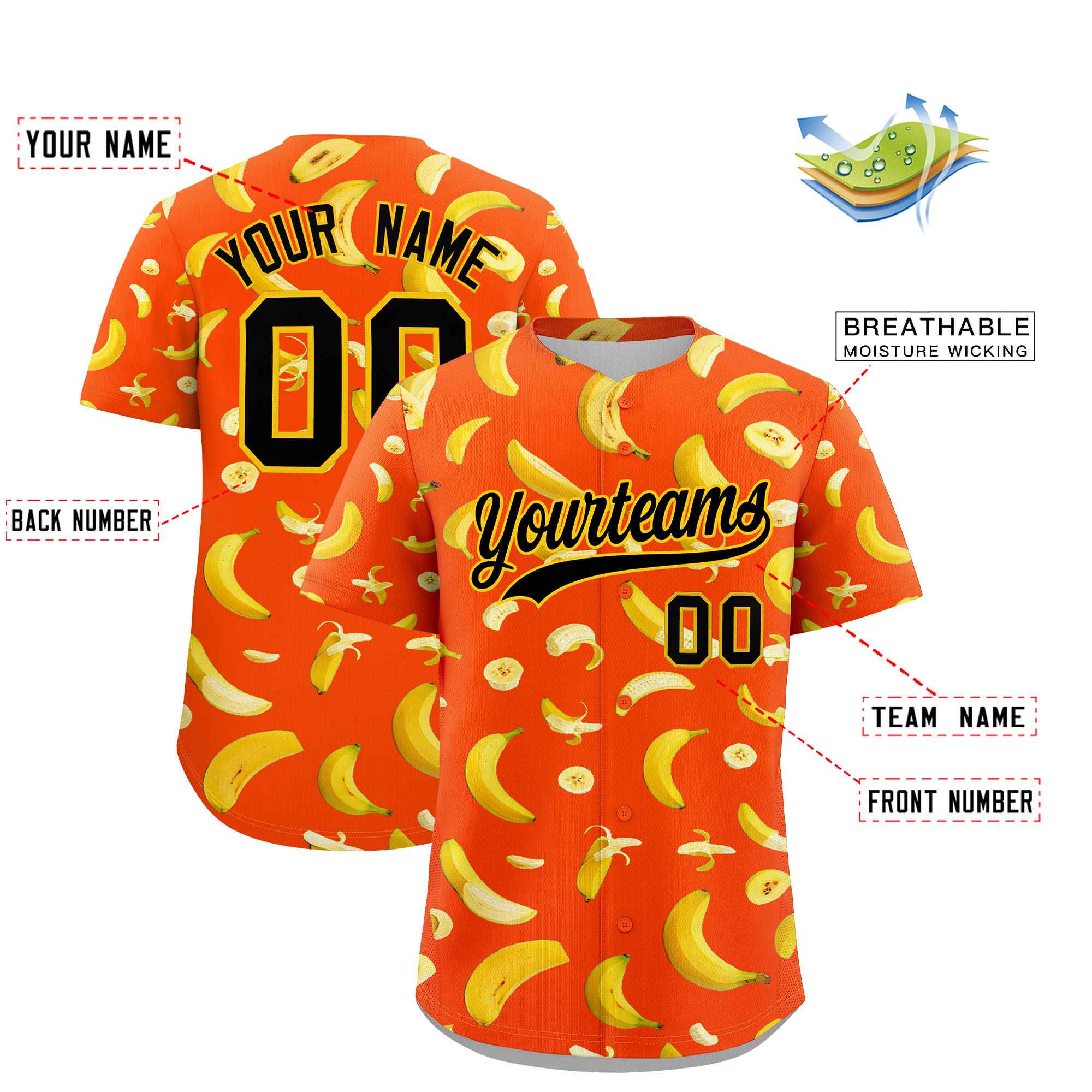Custom Orange Banana Graffiti Pattern Fashion Authentic Baseball Jersey | Graffiti Pattern | Embroidery&Dye-sublimation printing | KXKSHOP