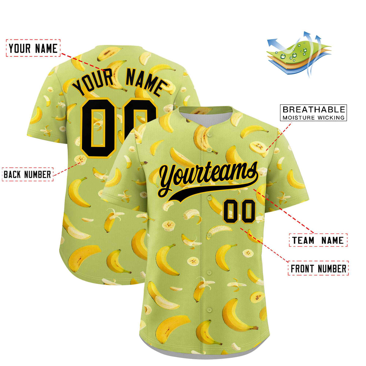 Custom Champagne Banana Graffiti Pattern Fashion Authentic Baseball Jersey | Graffiti Pattern | Embroidery&Dye-sublimation printing | KXKSHOP