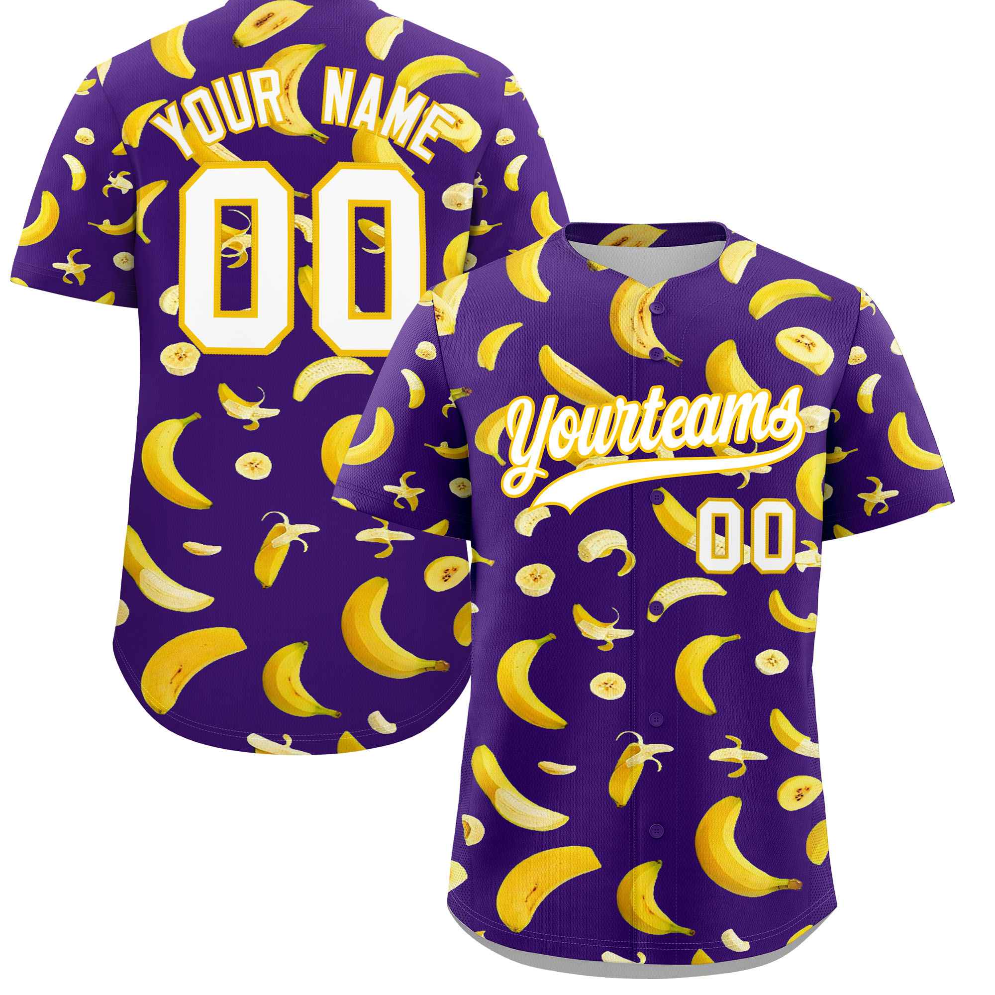 Custom Purple Banana Graffiti Pattern Fashion Authentic Baseball Jersey | Graffiti Pattern | Embroidery&Dye-sublimation printing | KXKSHOP