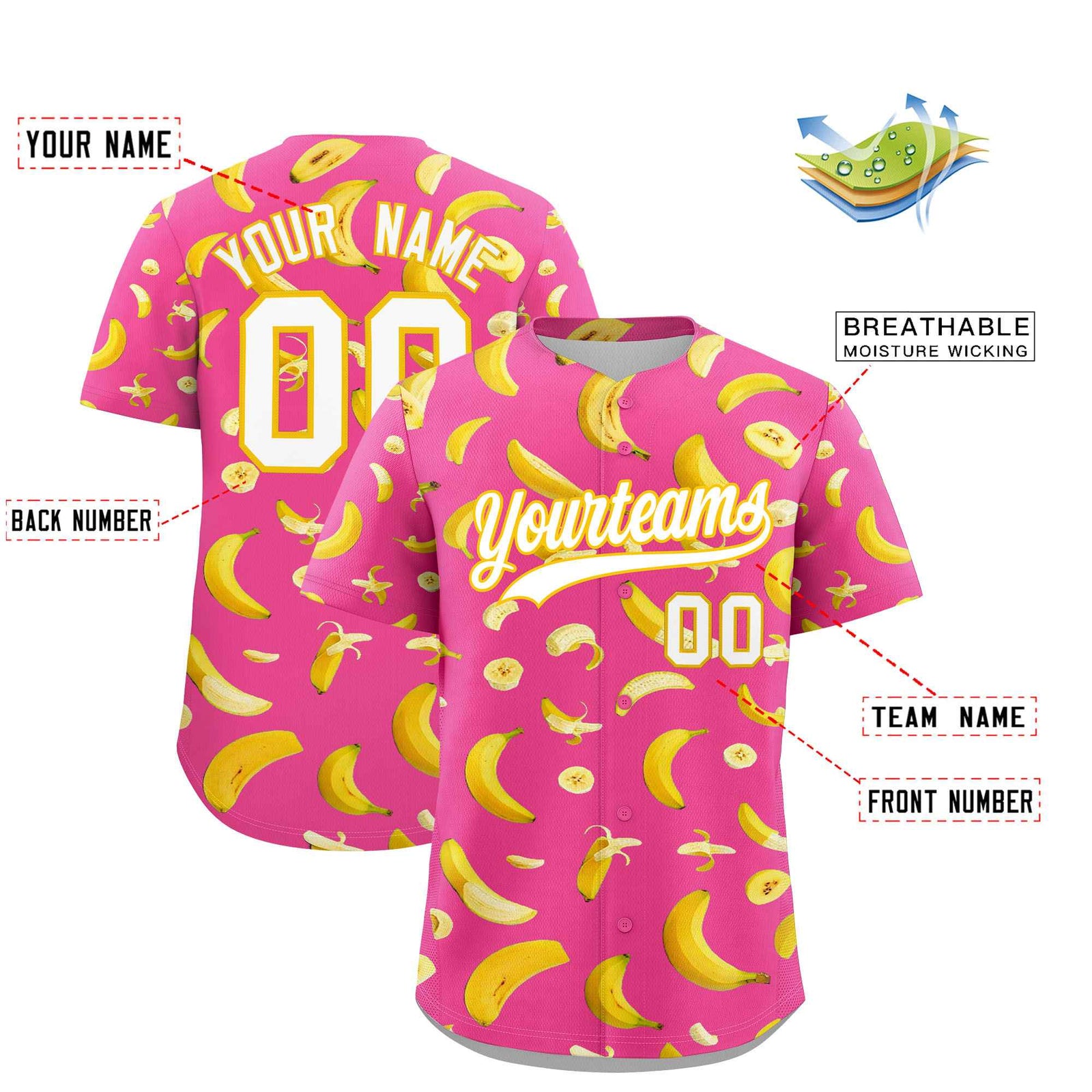 Custom Pink Banana Graffiti Pattern Fashion Authentic Baseball Jersey | Graffiti Pattern | Embroidery&Dye-sublimation printing | KXKSHOP