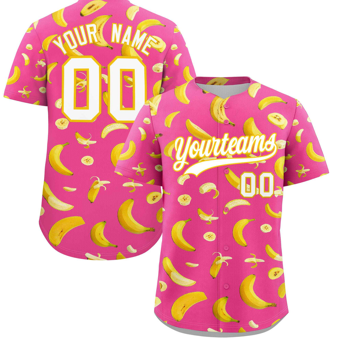 Custom Pink Banana Graffiti Pattern Fashion Authentic Baseball Jersey | Graffiti Pattern | Embroidery&amp;Dye-sublimation printing | KXKSHOP