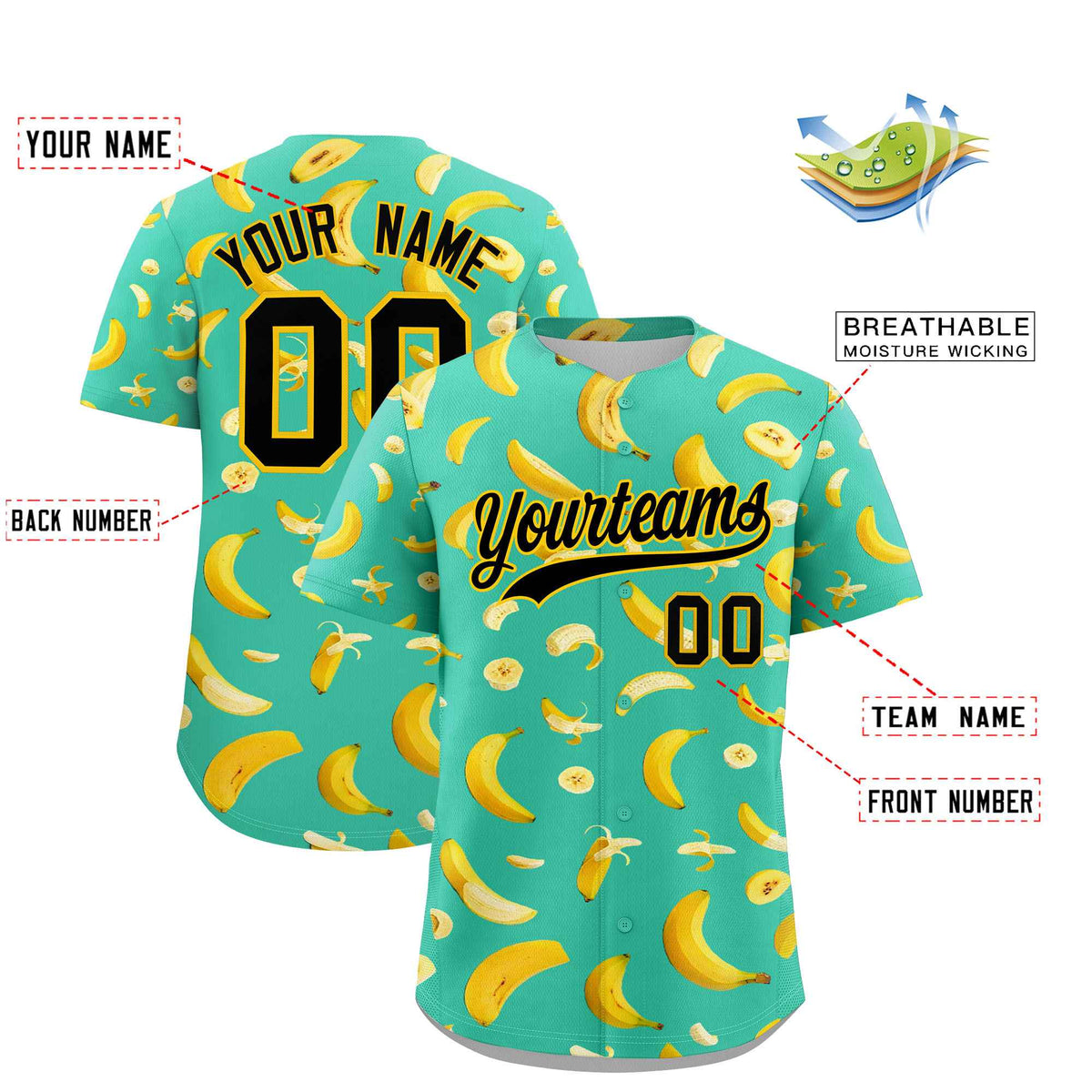 Custom Bright Green Banana Graffiti Pattern Fashion Authentic Baseball Jersey | Graffiti Pattern | Embroidery&Dye-sublimation printing | KXKSHOP
