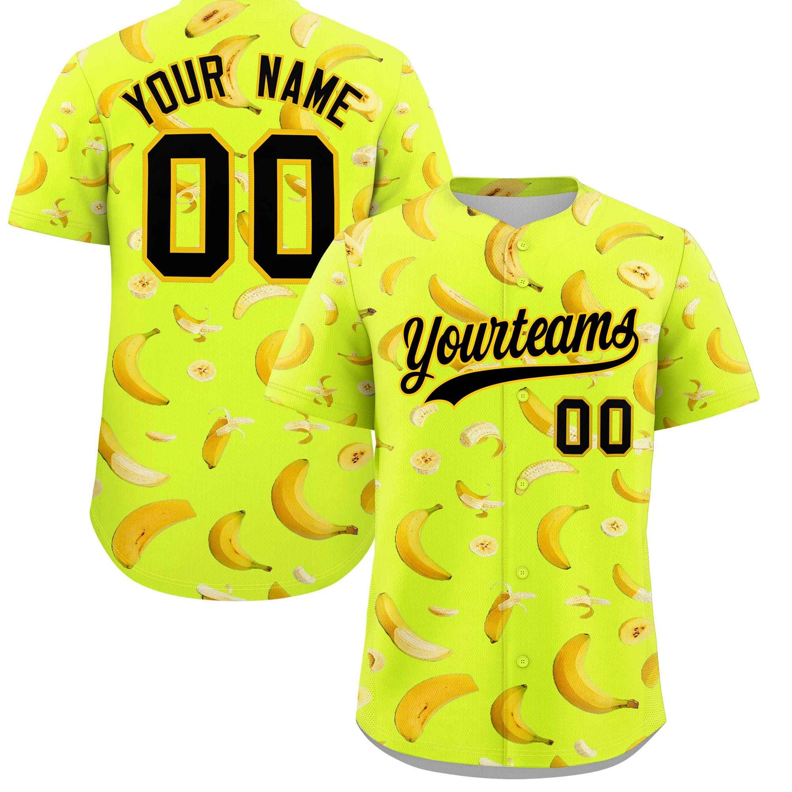 Custom Fluorescent Green Banana Graffiti Pattern Fashion Authentic Baseball Jersey | Graffiti Pattern | Embroidery&Dye-sublimation printing | KXKSHOP