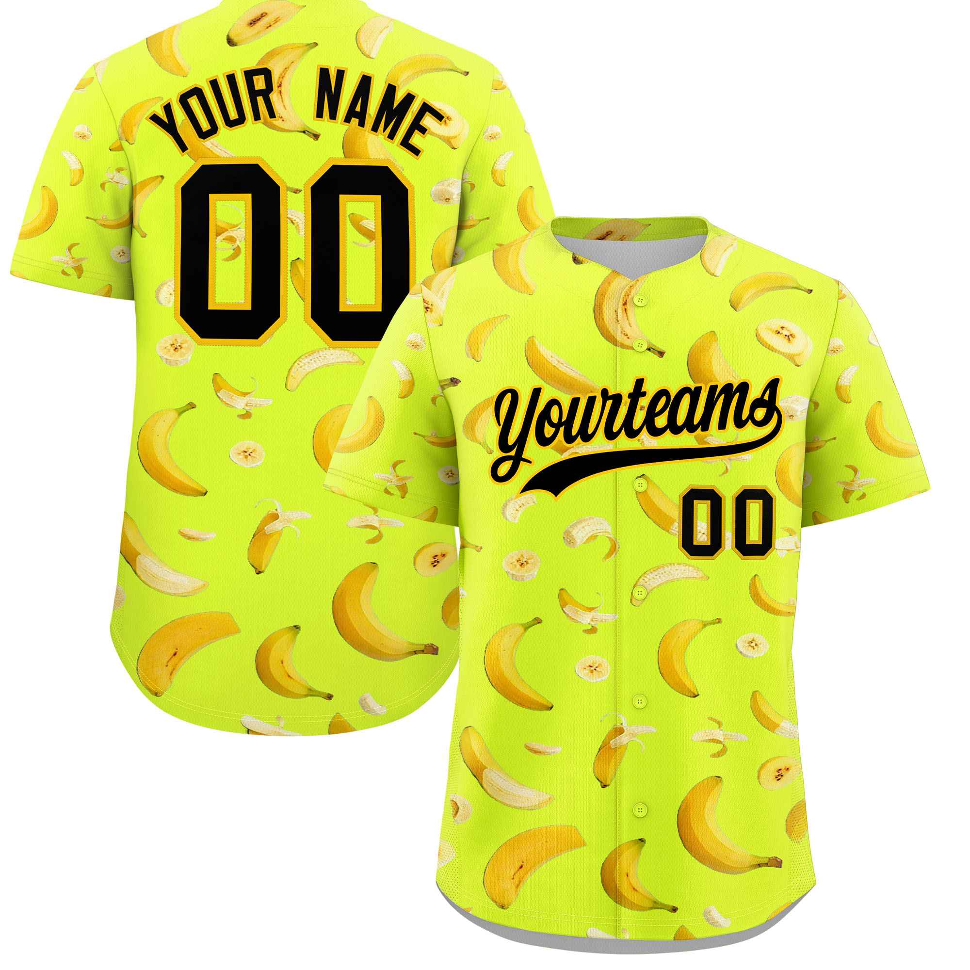 Custom Fluorescent Green Banana Graffiti Pattern Fashion Authentic Baseball Jersey | Graffiti Pattern | Embroidery&Dye-sublimation printing | KXKSHOP