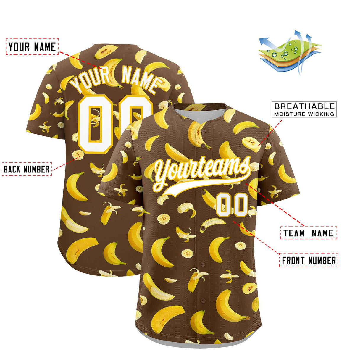 Custom Light Brown Banana Graffiti Pattern Fashion Authentic Baseball Jersey | Graffiti Pattern | Embroidery&amp;Dye-sublimation printing | KXKSHOP