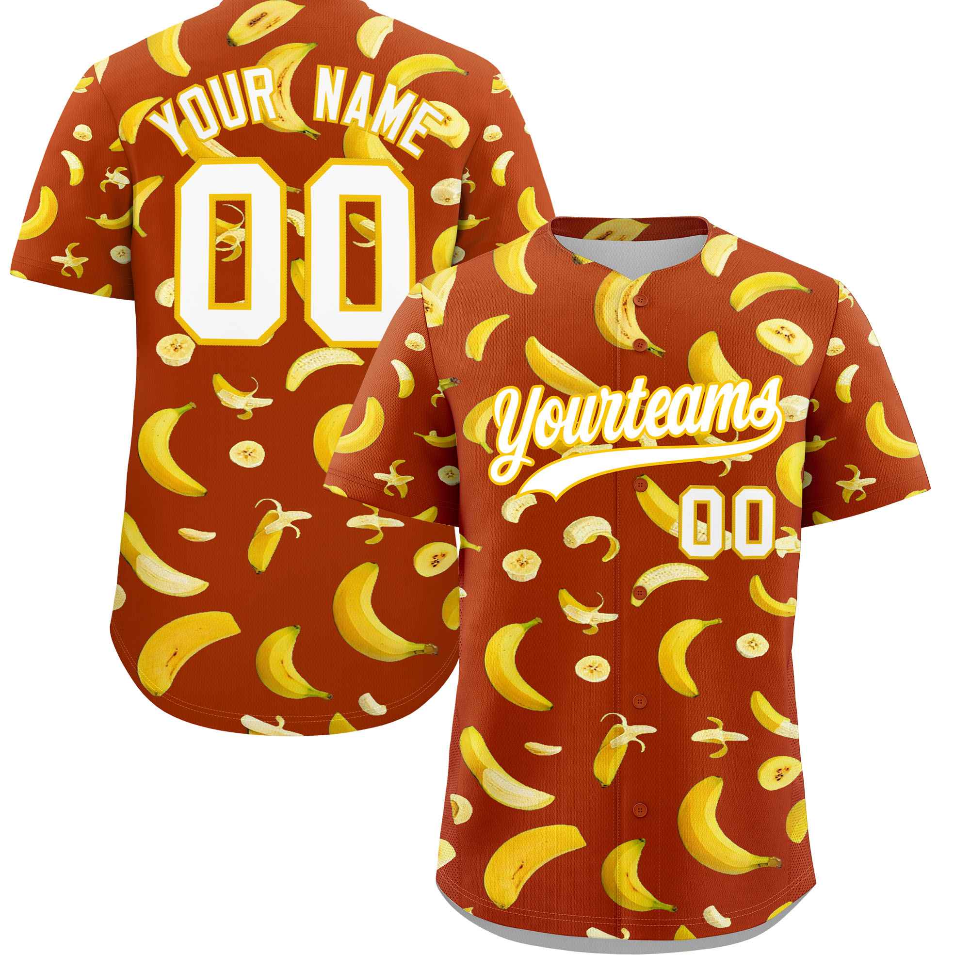 Custom Dark Orange Banana Graffiti Pattern Fashion Authentic Baseball Jersey | Graffiti Pattern | Embroidery&Dye-sublimation printing | KXKSHOP