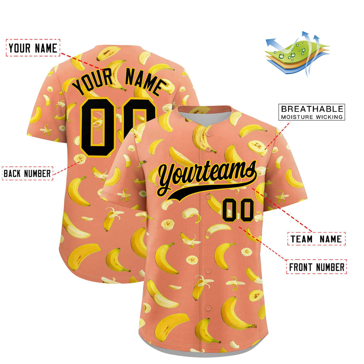 Custom Light Orange Banana Graffiti Pattern Fashion Authentic Baseball Jersey | Graffiti Pattern | Embroidery&amp;Dye-sublimation printing | KXKSHOP