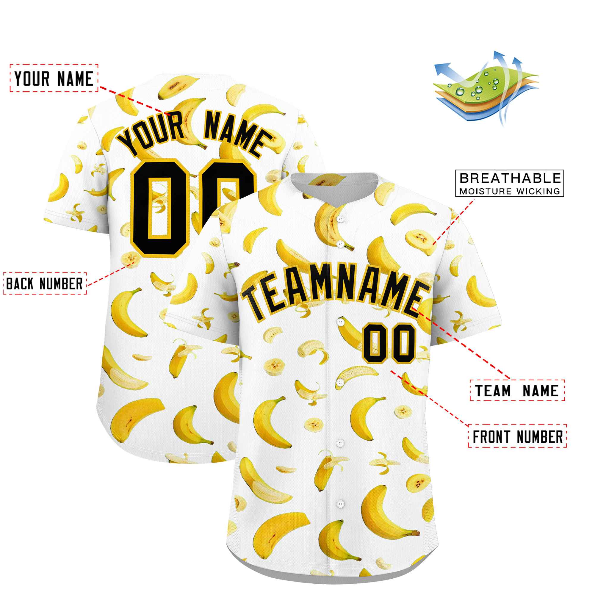 Custom White Banana Graffiti Pattern Fashion Authentic Baseball Jersey | Graffiti Pattern | Embroidery&Dye-sublimation printing | KXKSHOP