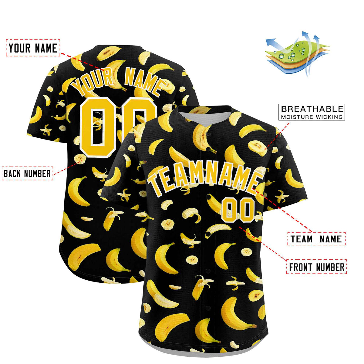 Custom Black Banana Graffiti Pattern Fashion Authentic Baseball Jersey | Graffiti Pattern | Embroidery&amp;Dye-sublimation printing | KXKSHOP