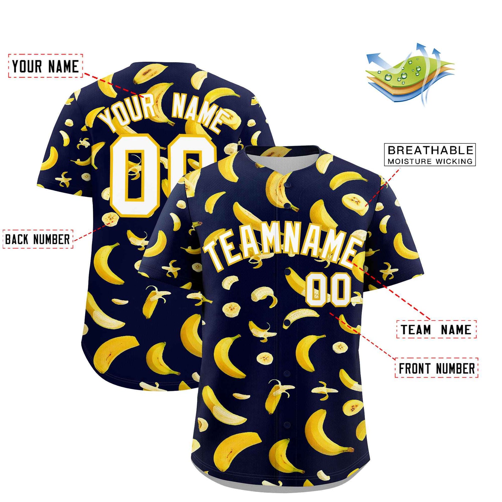 Custom Navy Banana Graffiti Pattern Fashion Authentic Baseball Jersey | Graffiti Pattern | Embroidery&Dye-sublimation printing | KXKSHOP