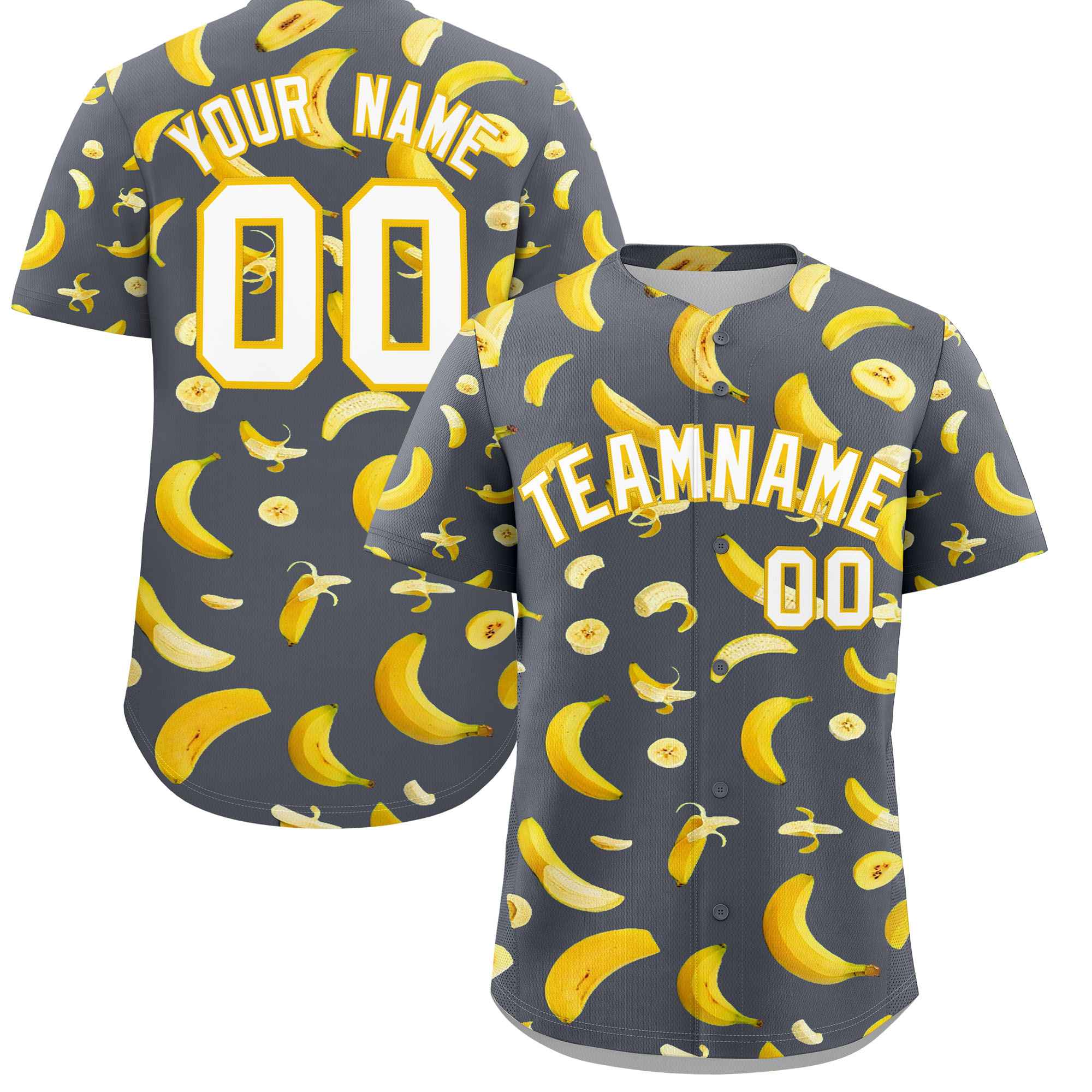 Custom Gray Banana Graffiti Pattern Fashion Authentic Baseball Jersey | Graffiti Pattern | Embroidery&Dye-sublimation printing | KXKSHOP