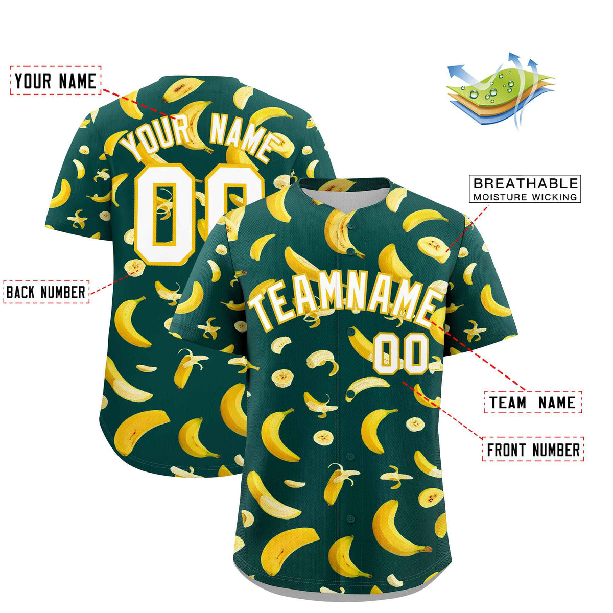 Custom Midnight Green Banana Graffiti Pattern Fashion Authentic Baseball Jersey | Graffiti Pattern | Embroidery&amp;Dye-sublimation printing | KXKSHOP