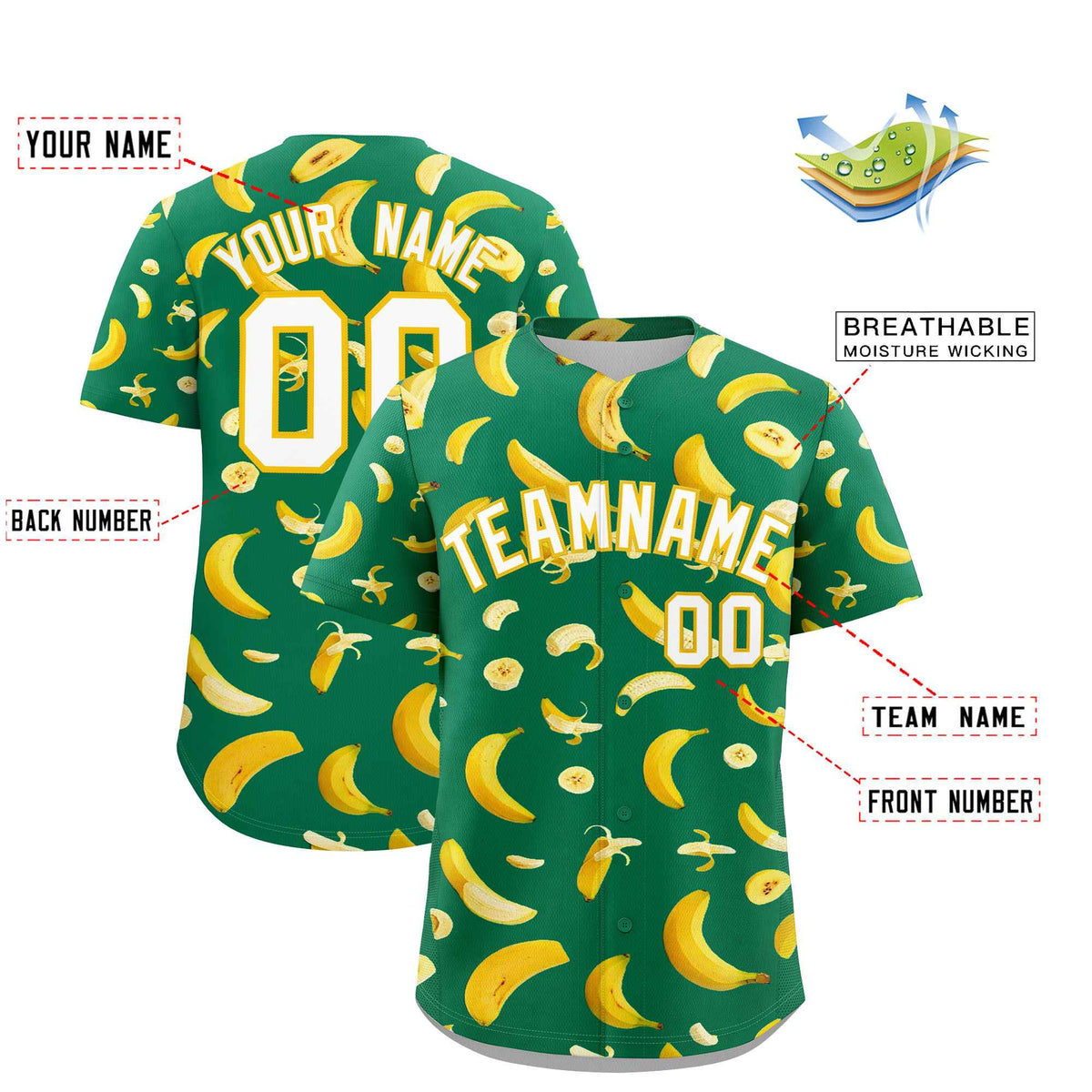 Custom Kelly Green Banana Graffiti Pattern Fashion Authentic Baseball Jersey | Graffiti Pattern | Embroidery&amp;Dye-sublimation printing | KXKSHOP
