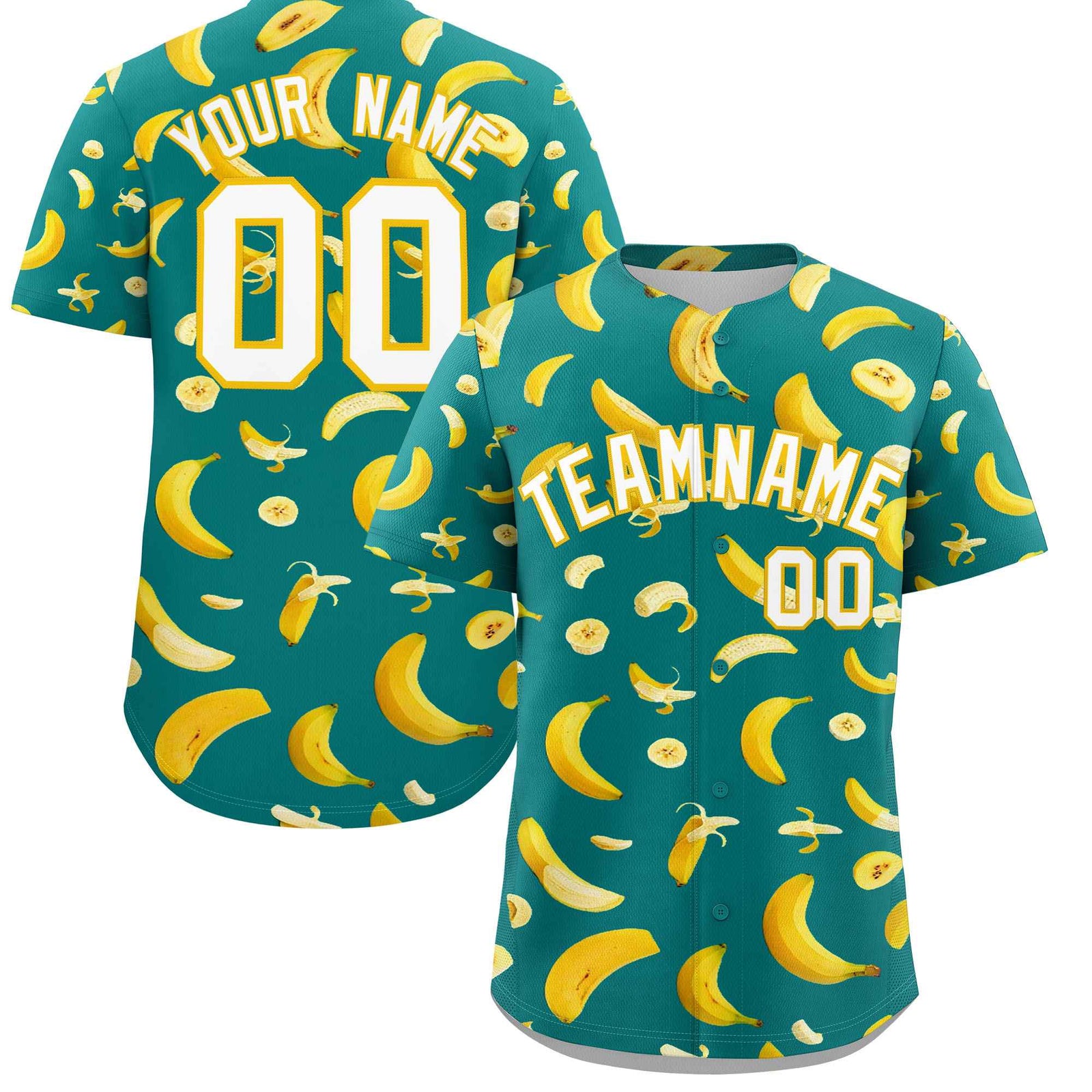 Custom Teal Banana Graffiti Pattern Fashion Authentic Baseball Jersey | Graffiti Pattern | Embroidery&Dye-sublimation printing | KXKSHOP
