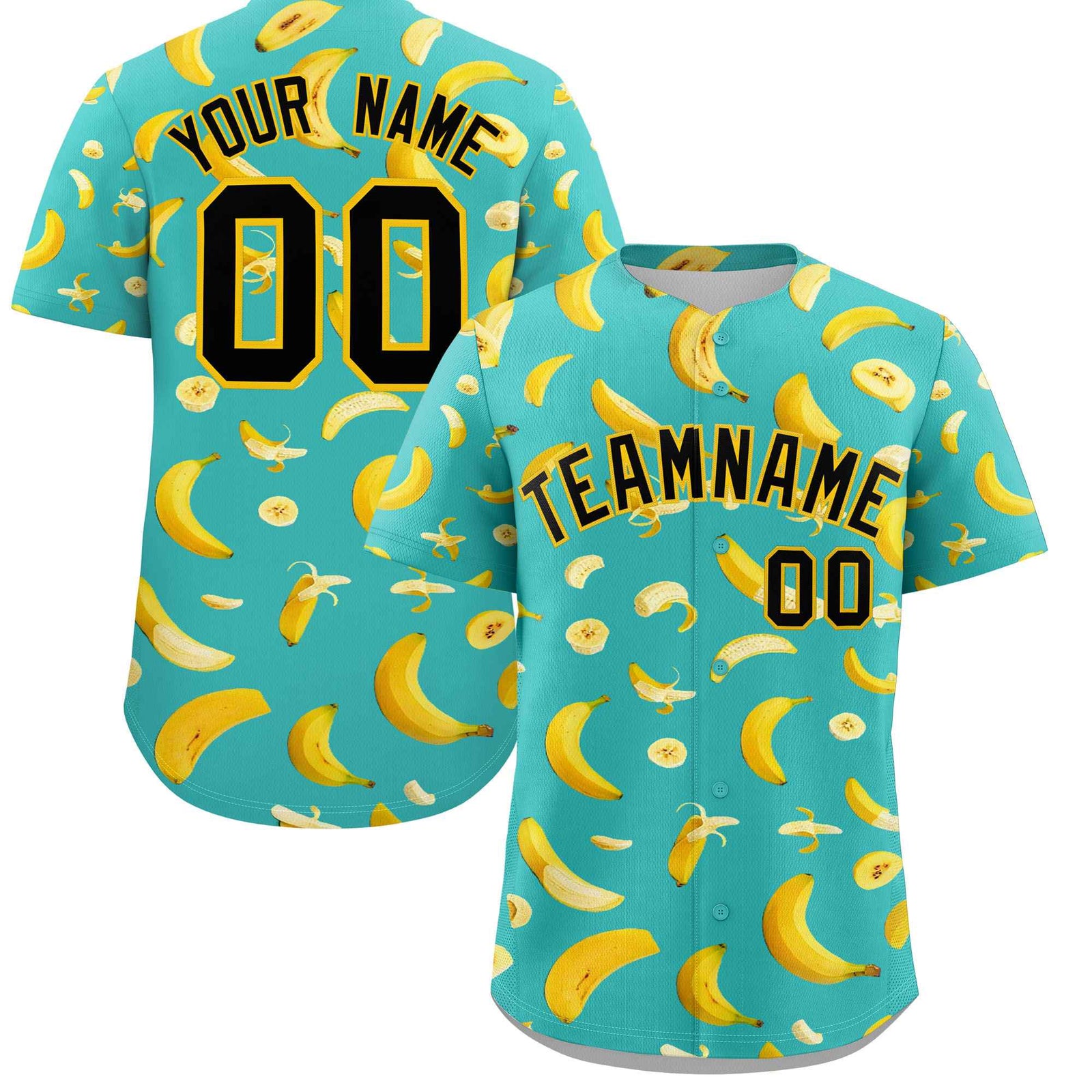 Custom Teal Banana Graffiti Pattern Fashion Authentic Baseball Jersey | Graffiti Pattern | Embroidery&Dye-sublimation printing | KXKSHOP