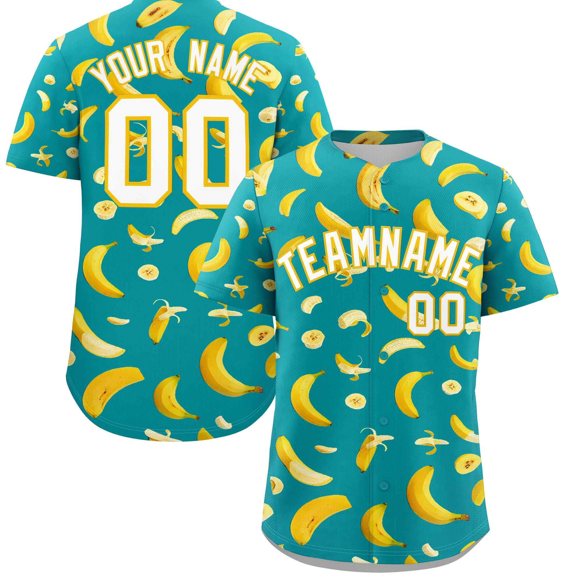 Custom Aqua Banana Graffiti Pattern Fashion Authentic Baseball Jersey | Graffiti Pattern | Embroidery&Dye-sublimation printing | KXKSHOP