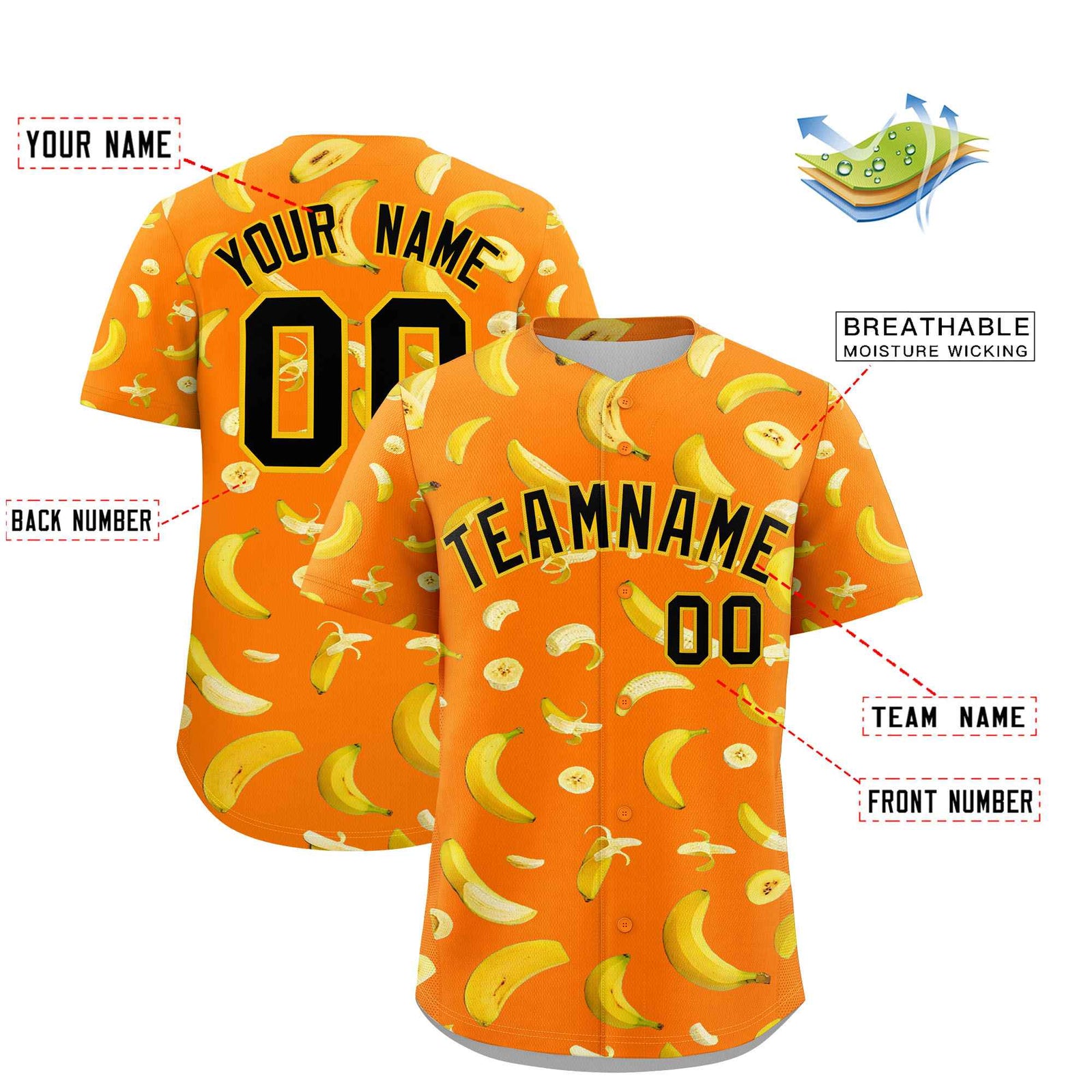 Custom Orange Banana Graffiti Pattern Fashion Authentic Baseball Jersey | Graffiti Pattern | Embroidery&Dye-sublimation printing | KXKSHOP