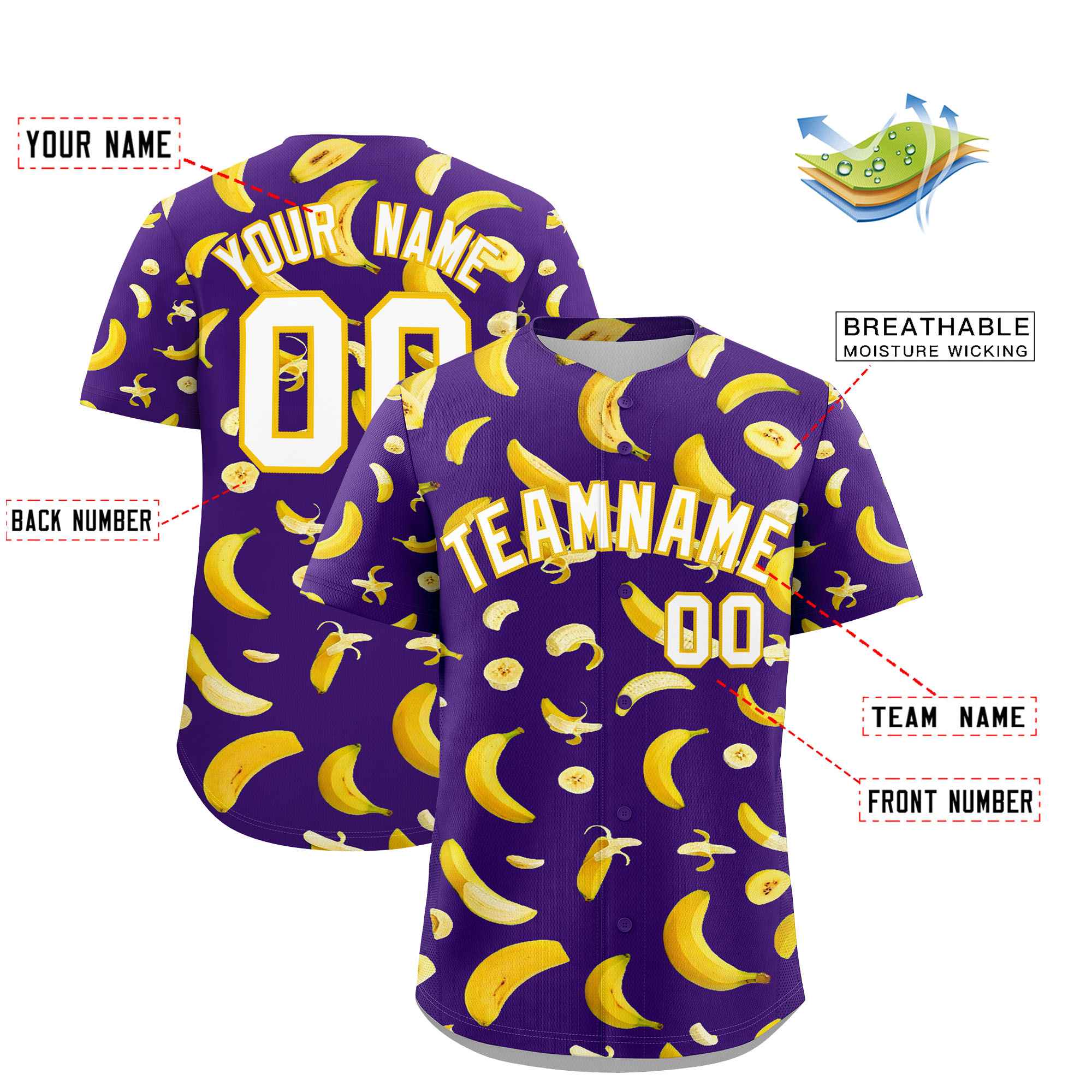 Custom Purple Banana Graffiti Pattern Fashion Authentic Baseball Jersey | Graffiti Pattern | Embroidery&Dye-sublimation printing | KXKSHOP