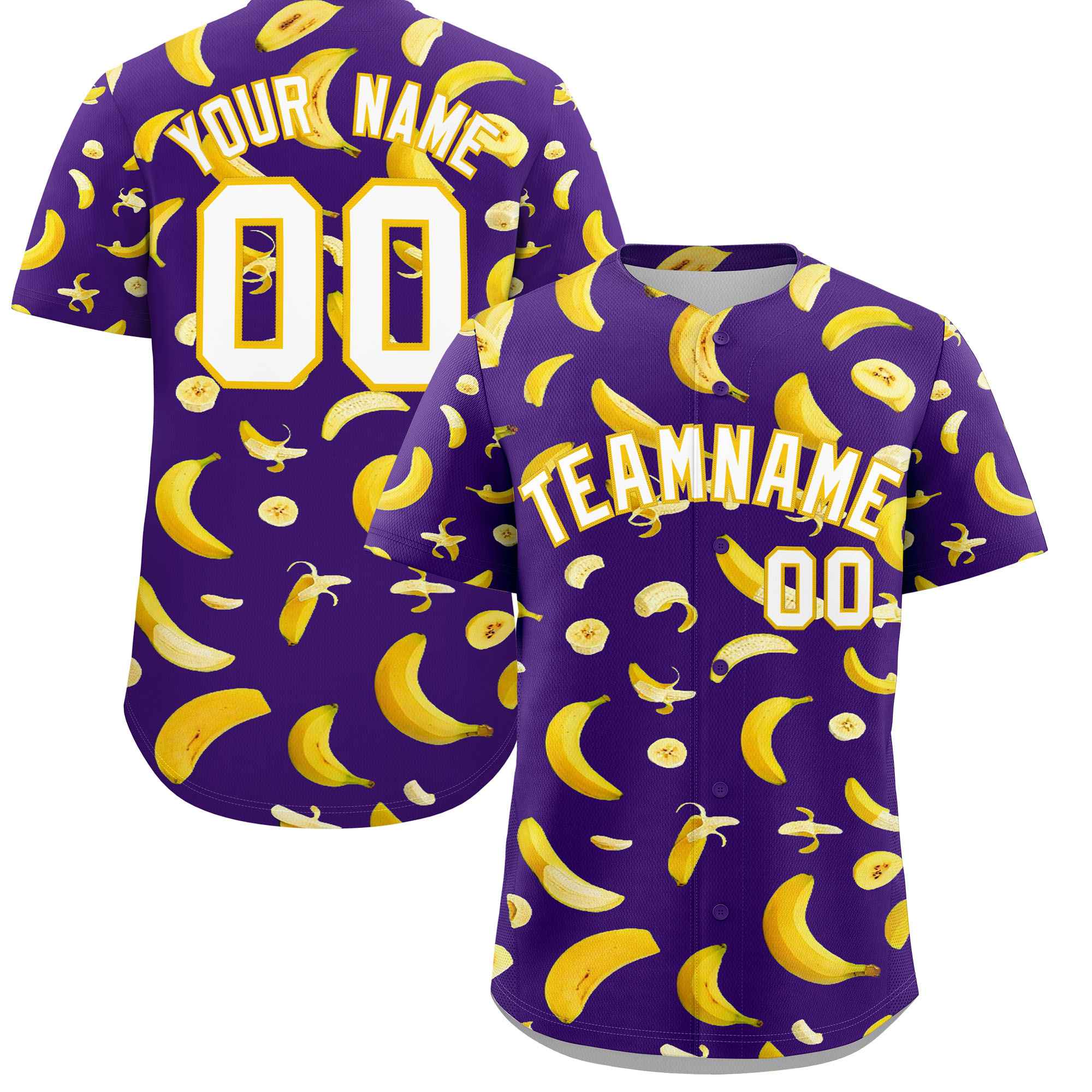 Custom Purple Banana Graffiti Pattern Fashion Authentic Baseball Jersey | Graffiti Pattern | Embroidery&Dye-sublimation printing | KXKSHOP