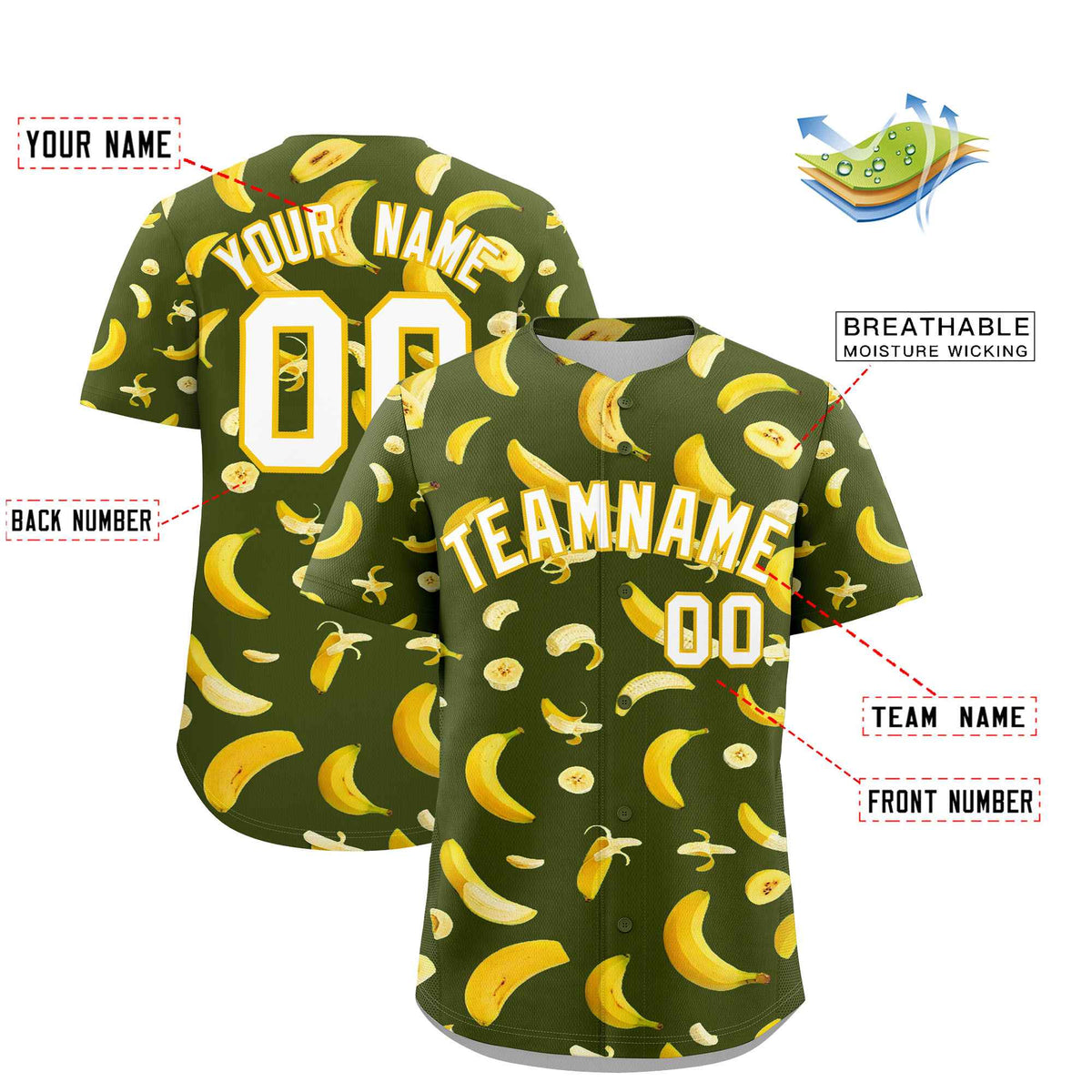 Custom Olive Banana Graffiti Pattern Fashion Authentic Baseball Jersey | Graffiti Pattern | Embroidery&amp;Dye-sublimation printing | KXKSHOP