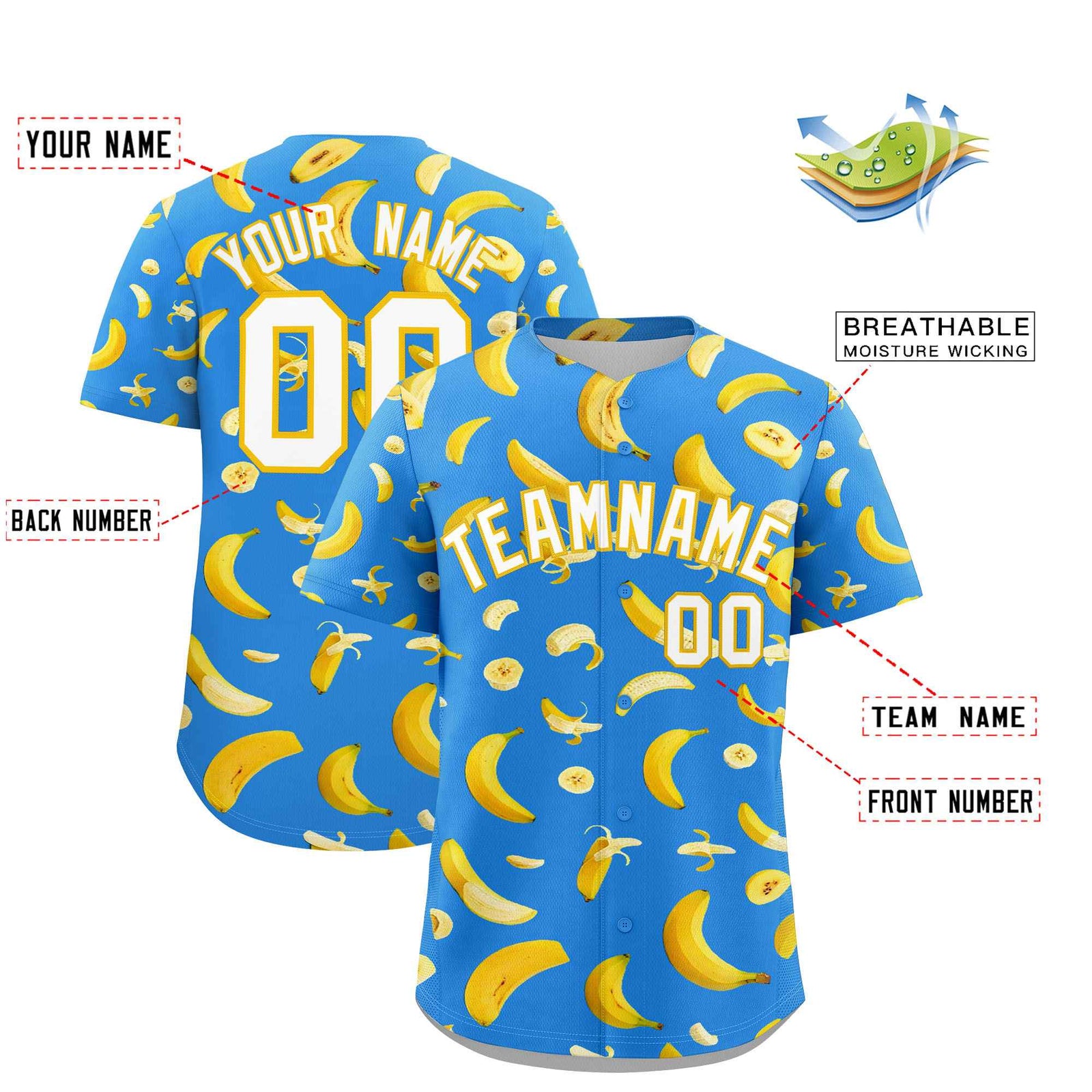 Custom Light Blue Banana Graffiti Pattern Fashion Authentic Baseball Jersey | Graffiti Pattern | Embroidery&Dye-sublimation printing | KXKSHOP