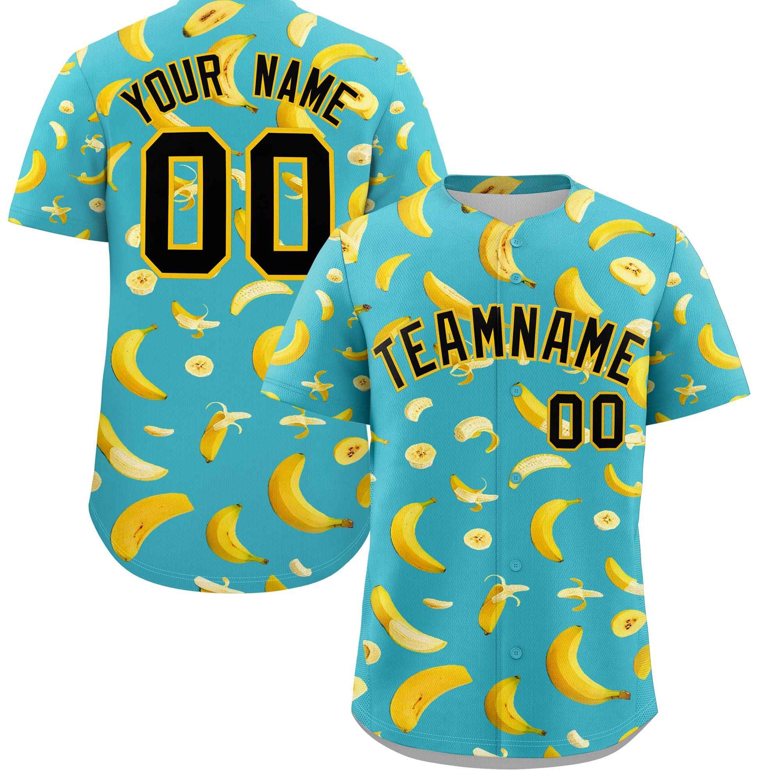 Custom Teal Banana Graffiti Pattern Fashion Authentic Baseball Jersey | Graffiti Pattern | Embroidery&Dye-sublimation printing | KXKSHOP