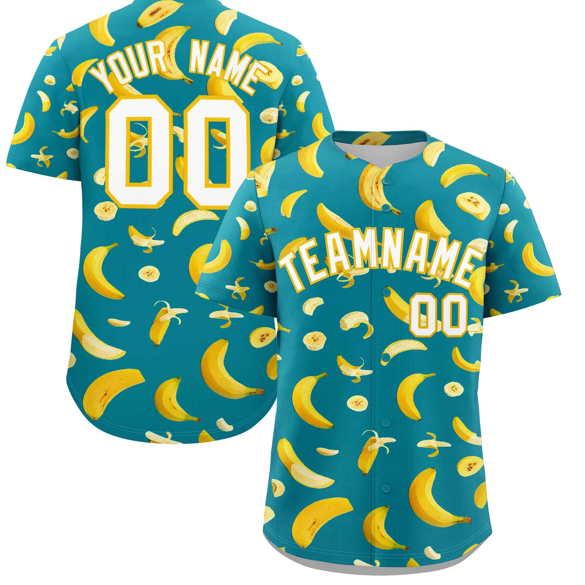 Custom Aqua Banana Graffiti Pattern Fashion Authentic Baseball Jersey | Graffiti Pattern | Embroidery&Dye-sublimation printing | KXKSHOP