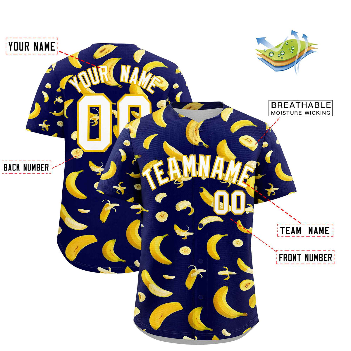 Custom Dark Blue Banana Graffiti Pattern Fashion Authentic Baseball Jersey | Graffiti Pattern | Embroidery&amp;Dye-sublimation printing | KXKSHOP