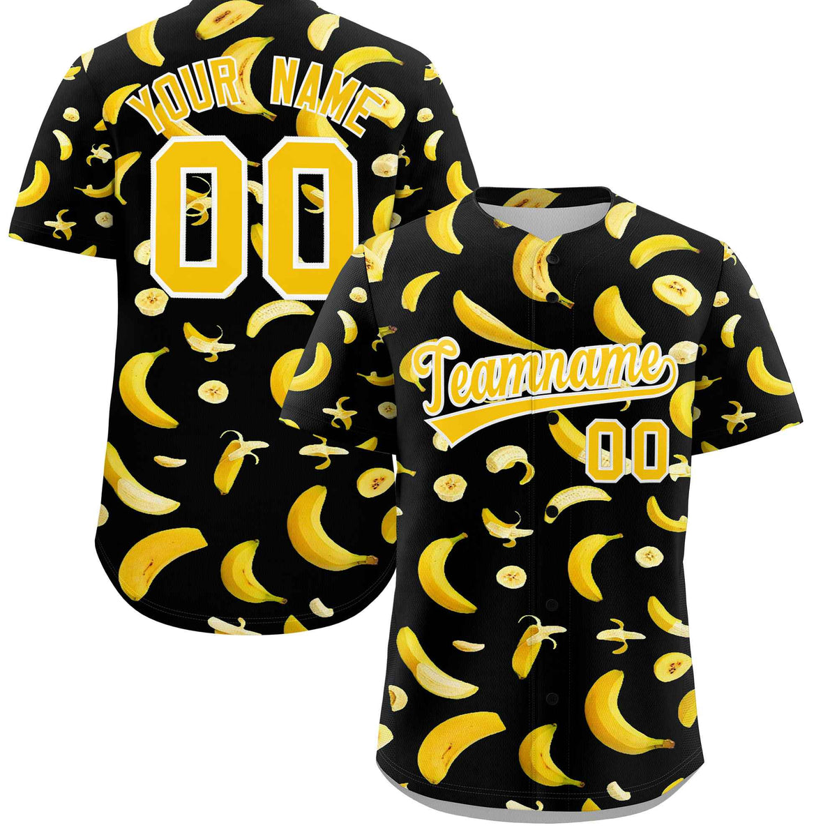 Custom Black Banana Graffiti Pattern Fashion Authentic Baseball Jersey | Graffiti Pattern | Embroidery&amp;Dye-sublimation printing | KXKSHOP