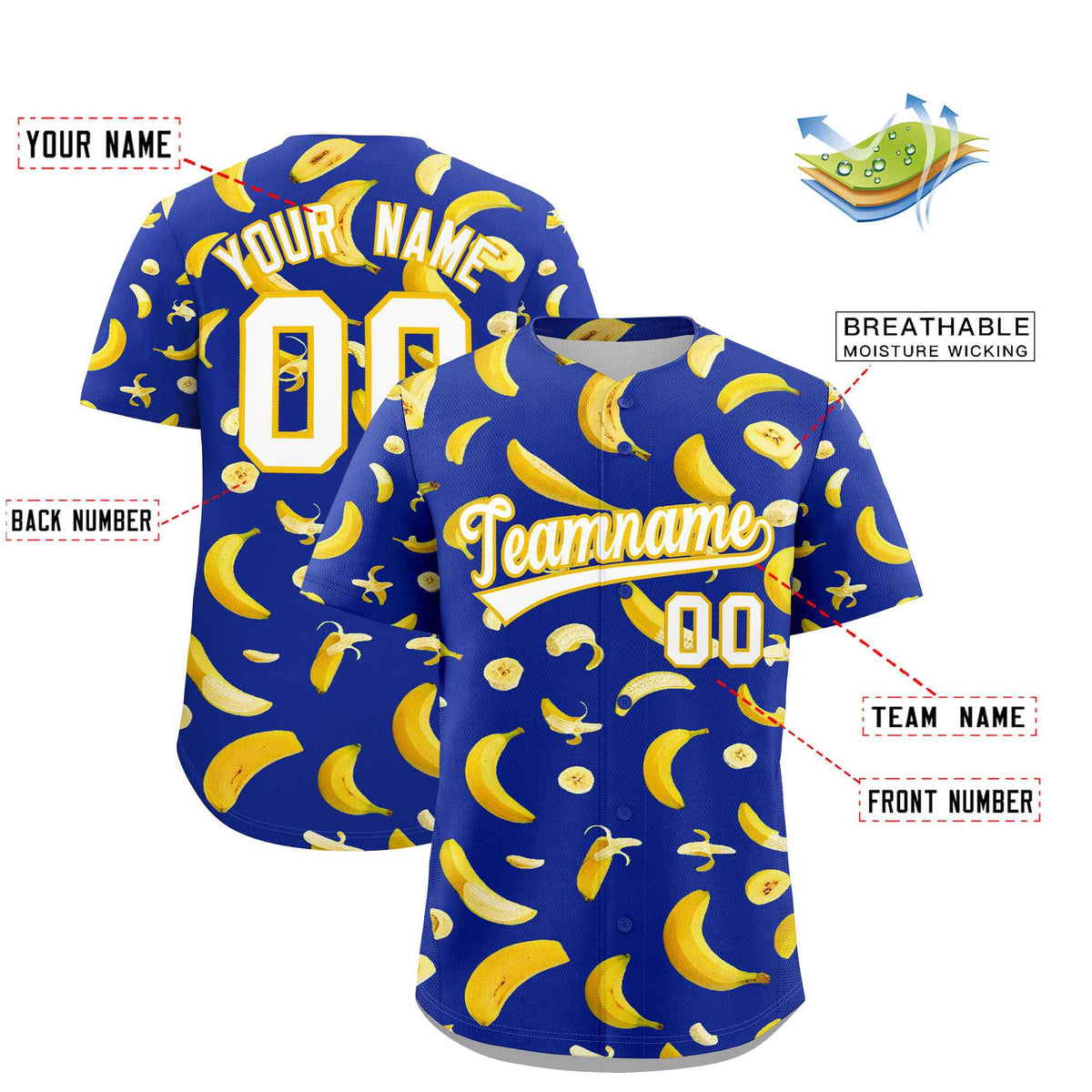 Custom Royal Blue Banana Graffiti Pattern Fashion Authentic Baseball Jersey | Graffiti Pattern | Embroidery&amp;Dye-sublimation printing | KXKSHOP