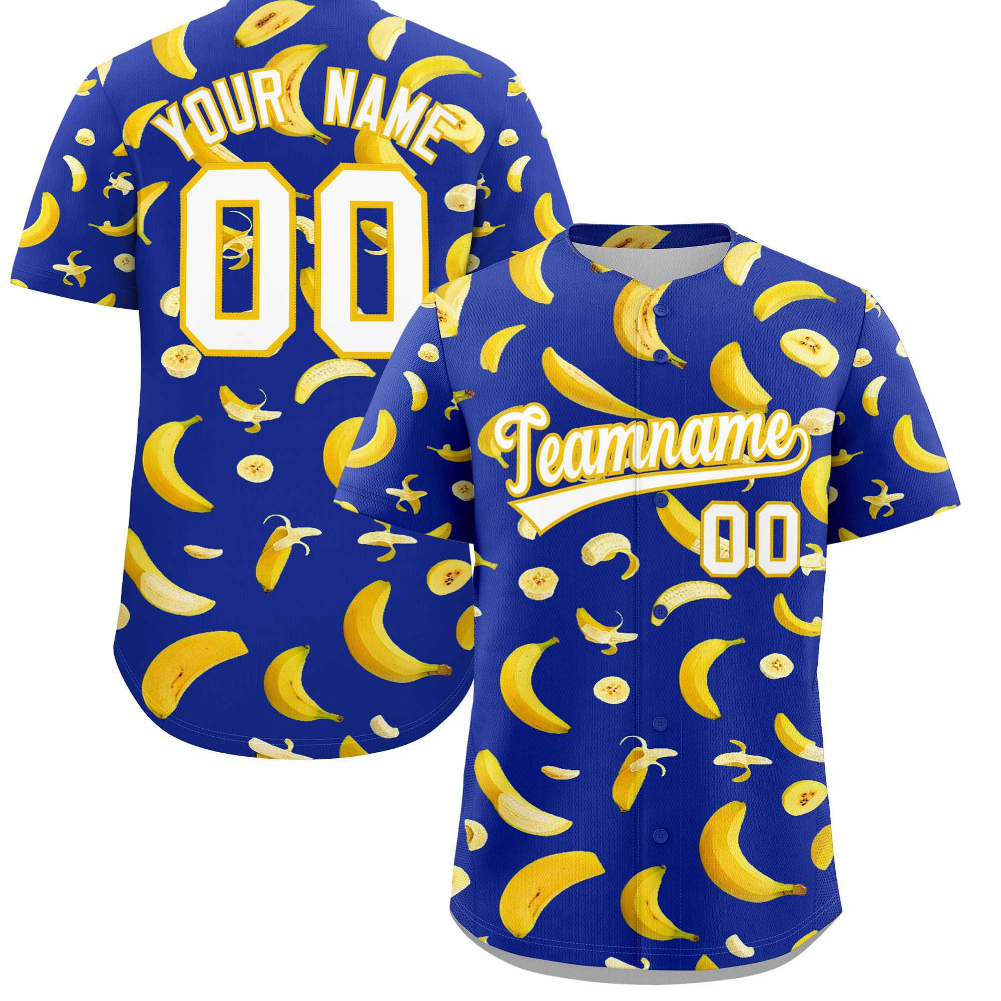 Custom Royal Blue Banana Graffiti Pattern Fashion Authentic Baseball Jersey | Graffiti Pattern | Embroidery&Dye-sublimation printing | KXKSHOP